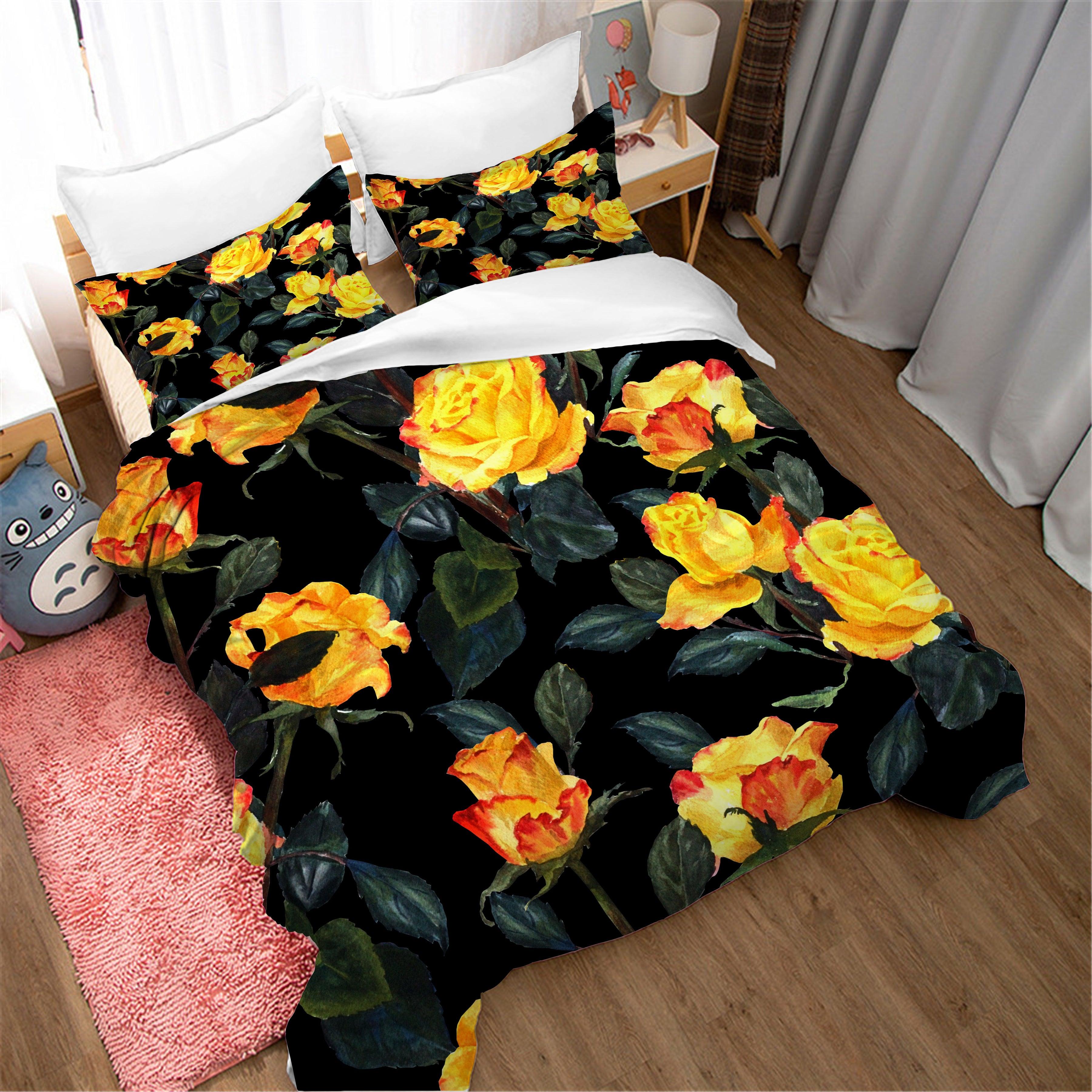 3D Yellow Rose Quilt Cover Set Bedding Set Pillowcases 60- Jess Art Decoration
