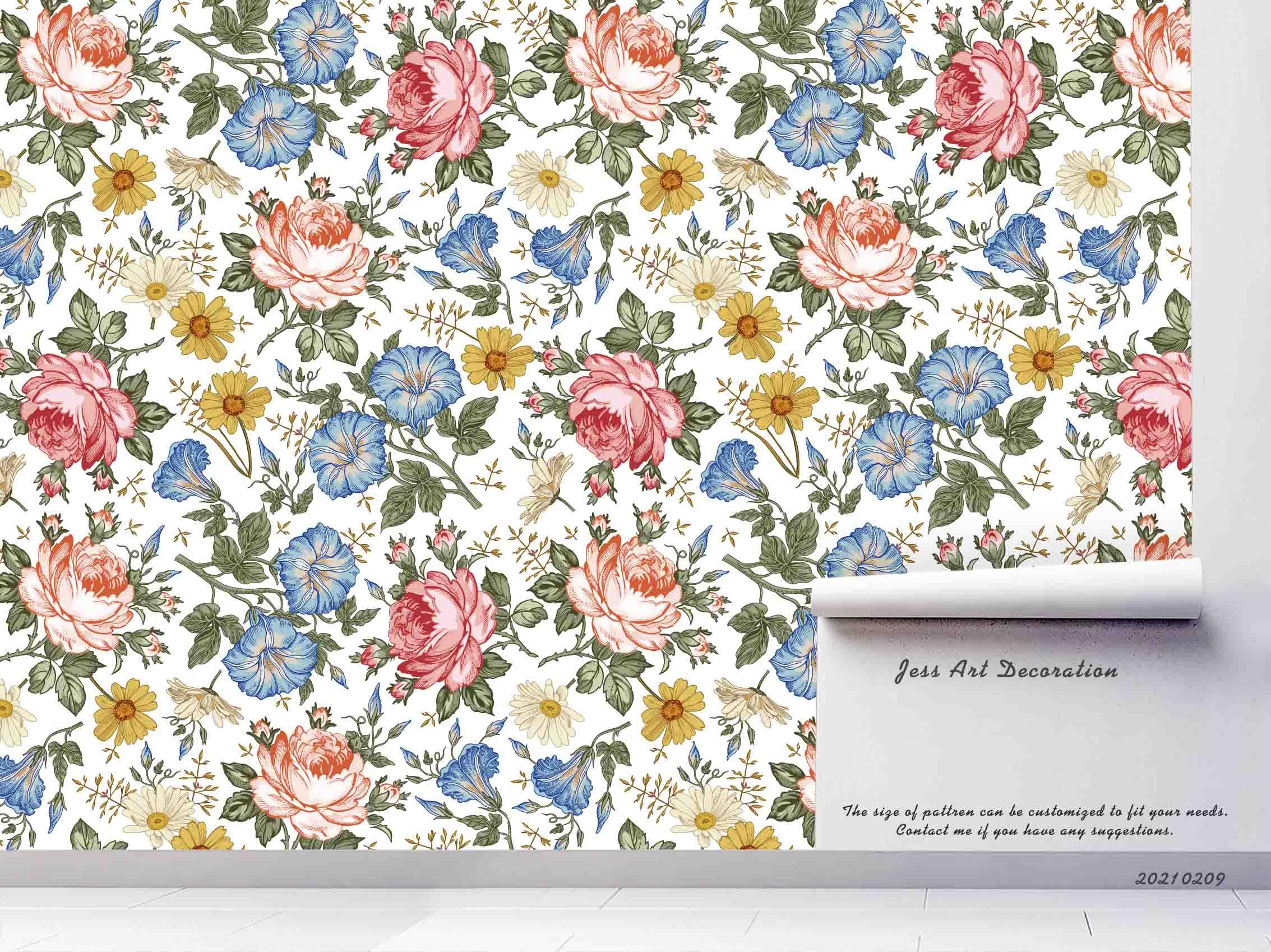3D Hand Drawn Color Rose Floral Wall Mural Wallpaper LQH 85- Jess Art Decoration
