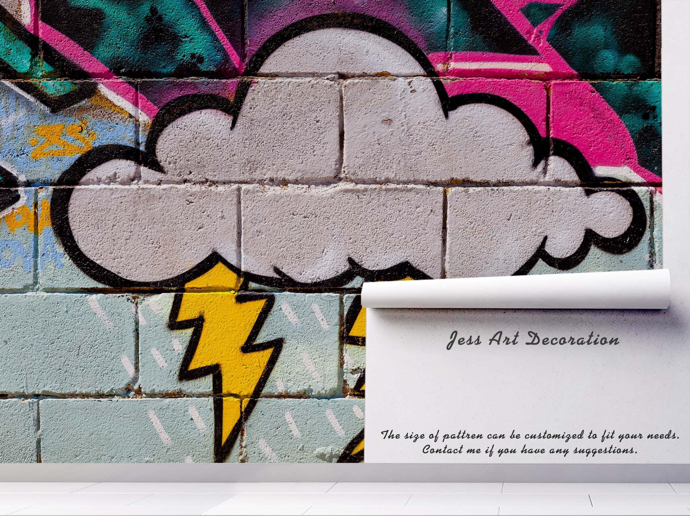 3D Clouds Brick Graffiti Wall Mural Wallpaper 16- Jess Art Decoration