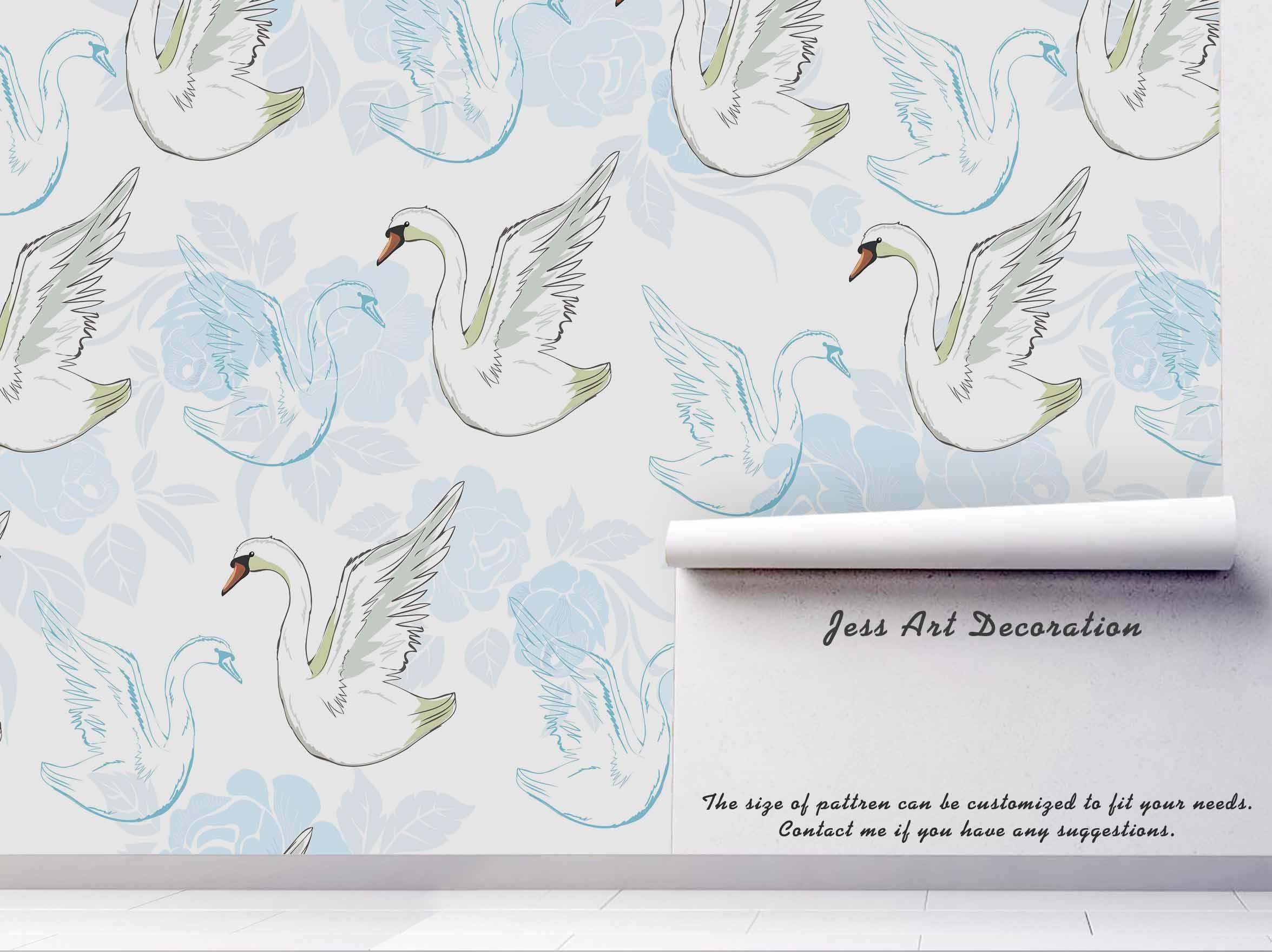 3D blue floral swan wall mural wallpaper 42- Jess Art Decoration