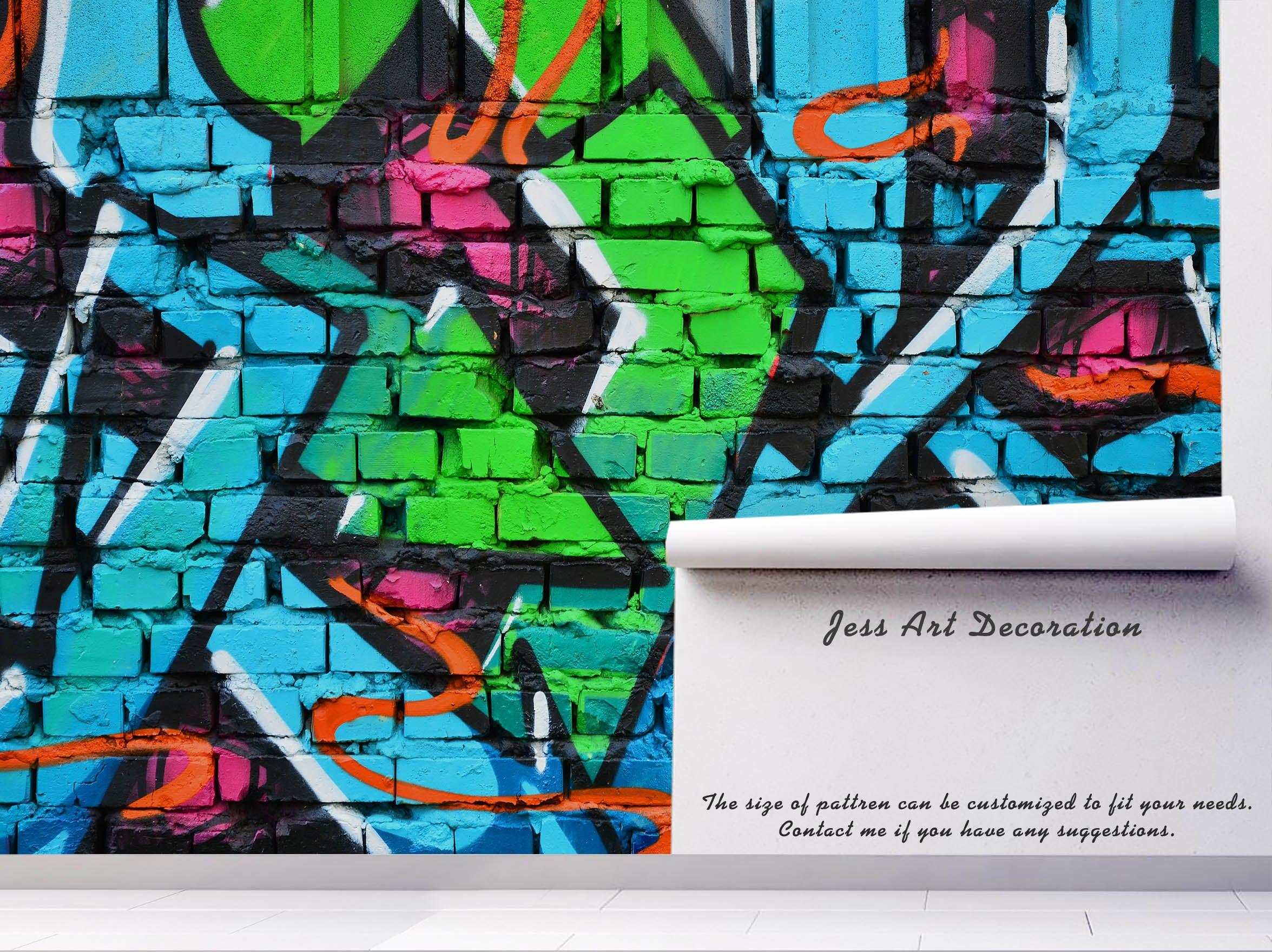 3D Abstract Green Brick Graffiti Wall Mural Wallpaper 38- Jess Art Decoration