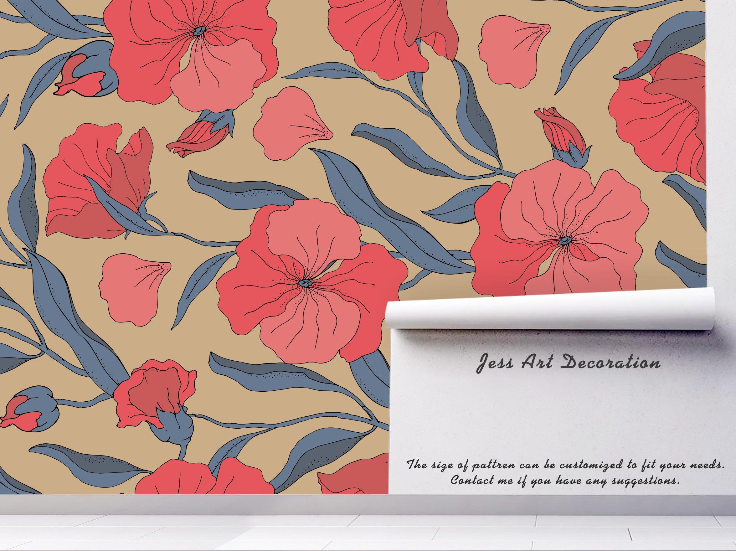 3D Red Floral Warm Wall Mural Wallpaper 03- Jess Art Decoration