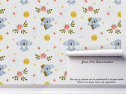 3D Grey Koala Pink Floral Wall Mural Wallpaper 41- Jess Art Decoration
