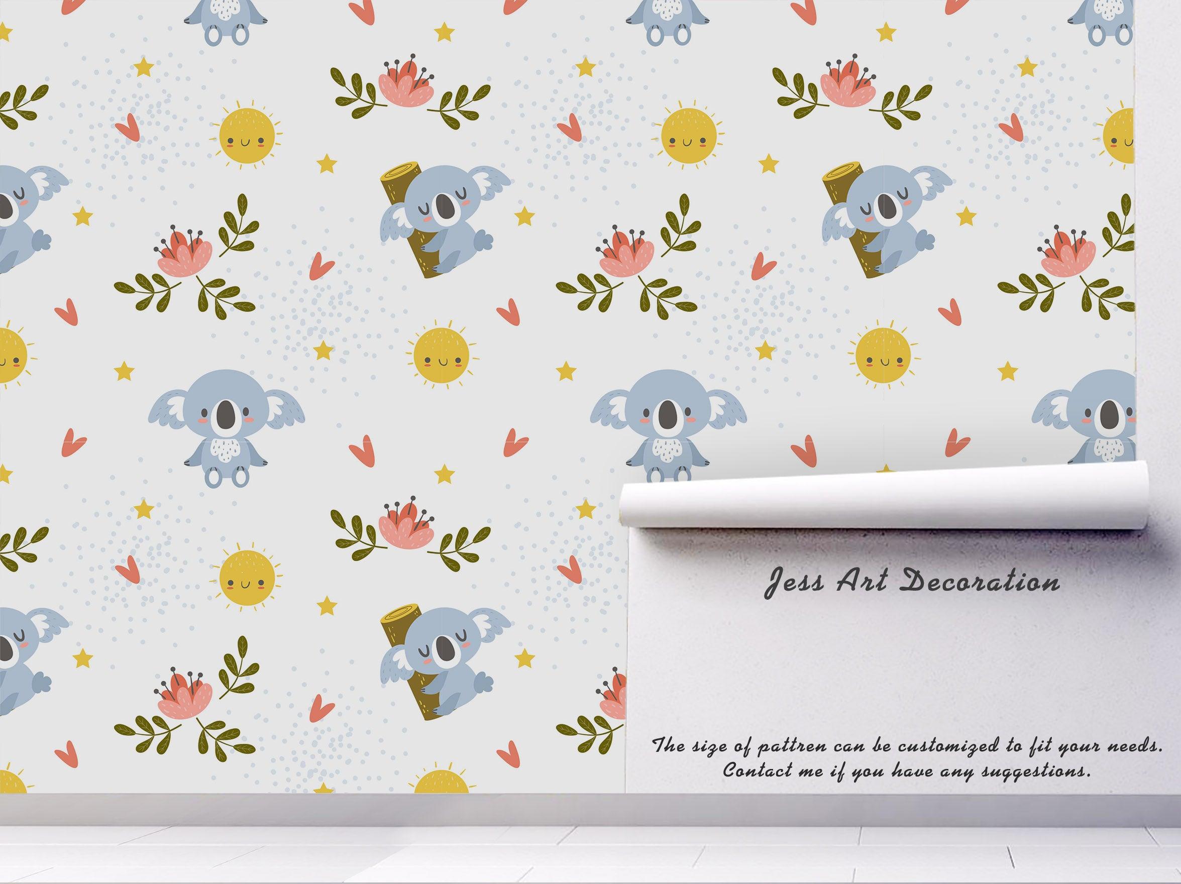 3D Grey Koala Pink Floral Wall Mural Wallpaper 41- Jess Art Decoration