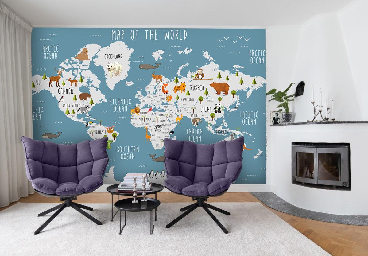 3D Blue World Map Wall Mural Wallpaper LQH 53- Jess Art Decoration