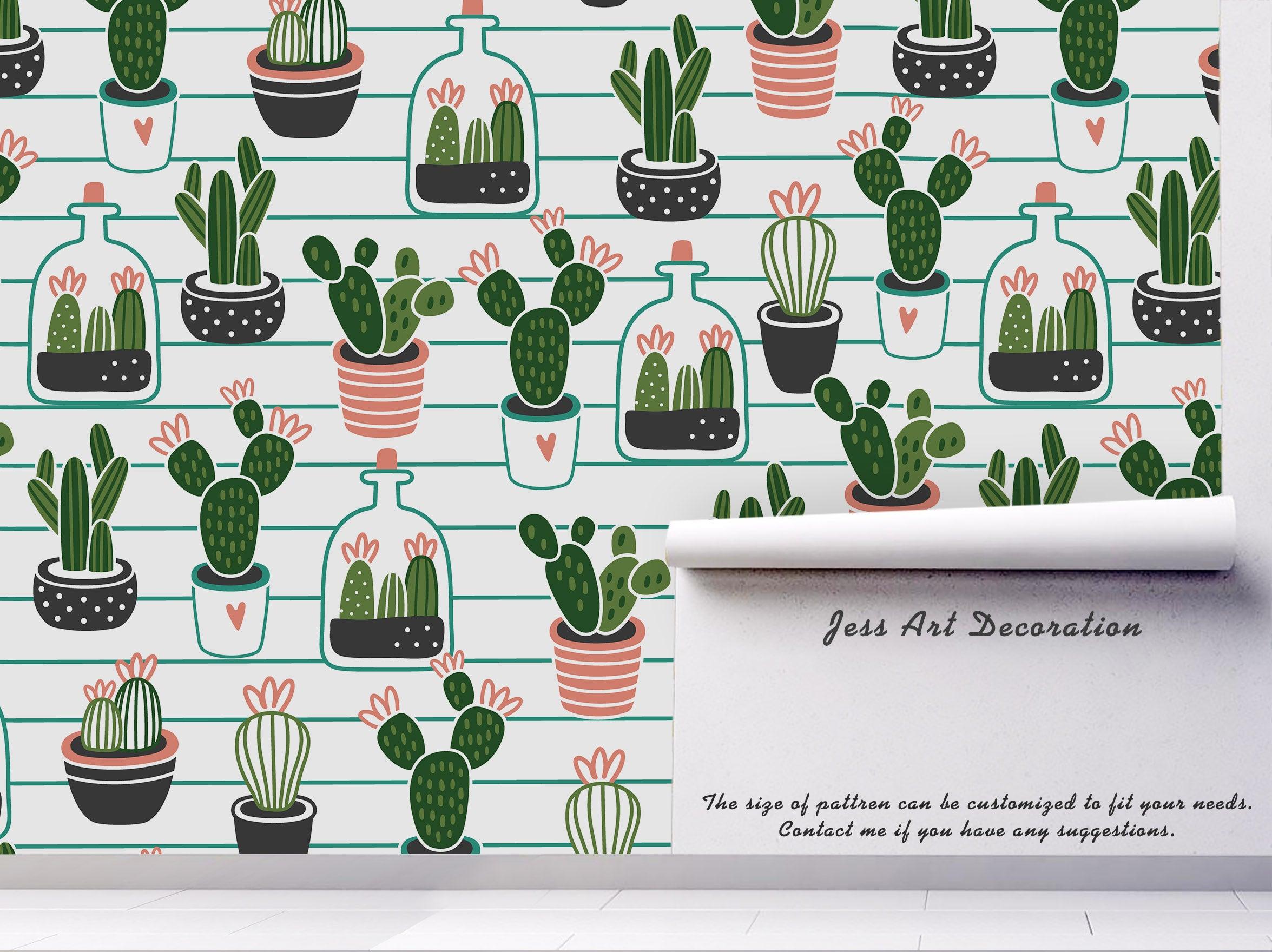 3D potted plant cactus stripes wall mural wallpaper 39- Jess Art Decoration