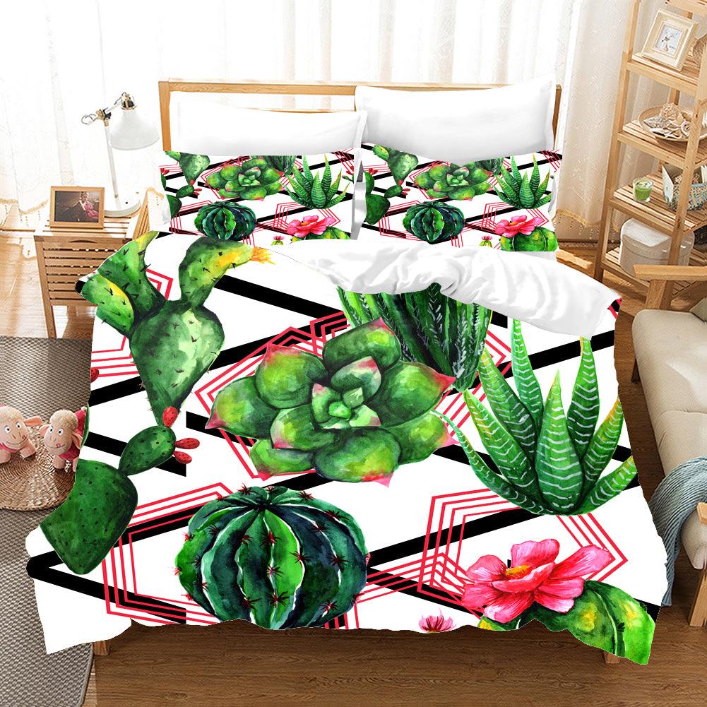 3D Watercolor Green Succulents Quilt Cover Set Bedding Set Pillowcases 95- Jess Art Decoration