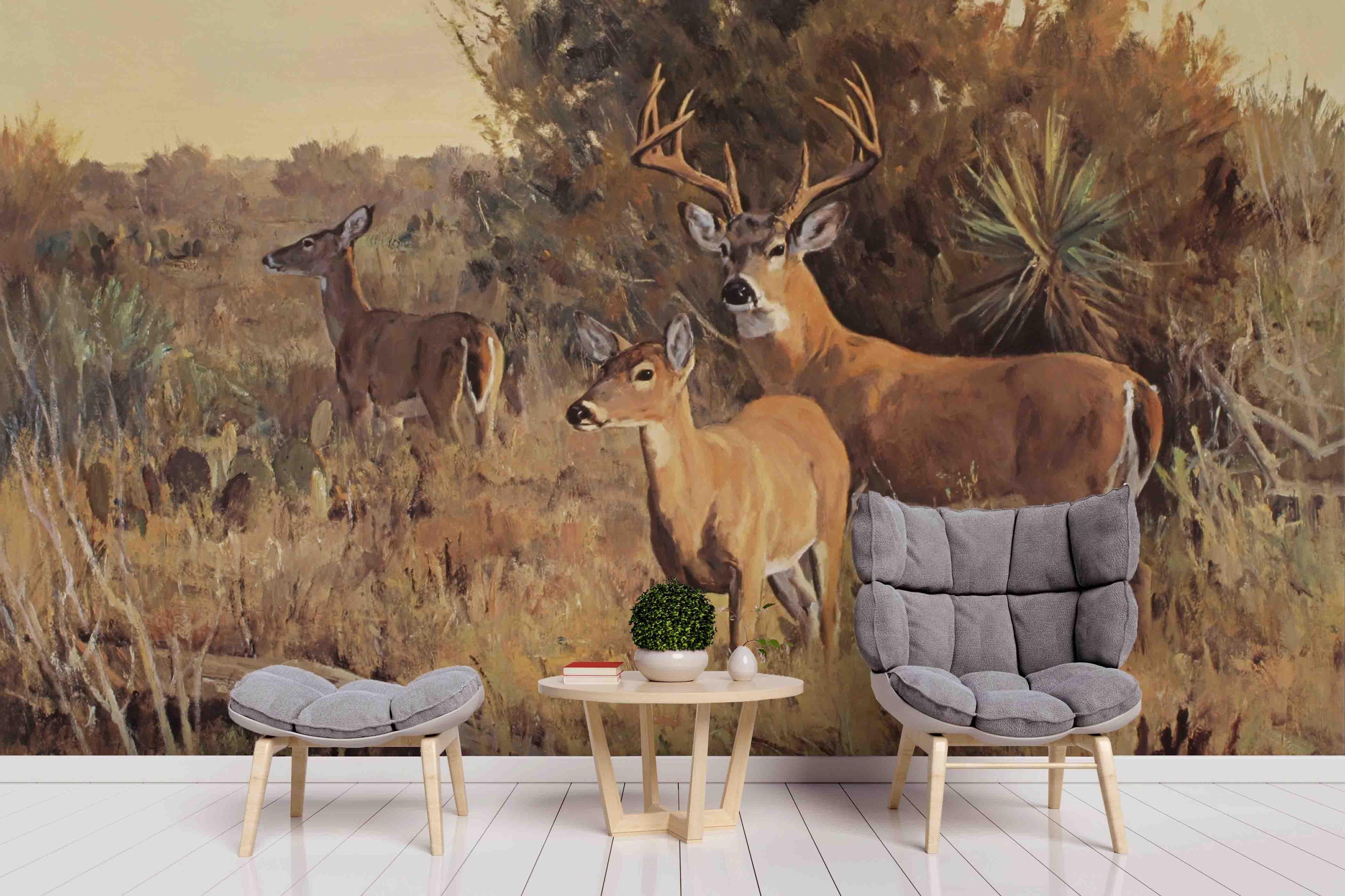 3D Grassland Deer Oil Painting Wall Mural Wallpaper 66- Jess Art Decoration