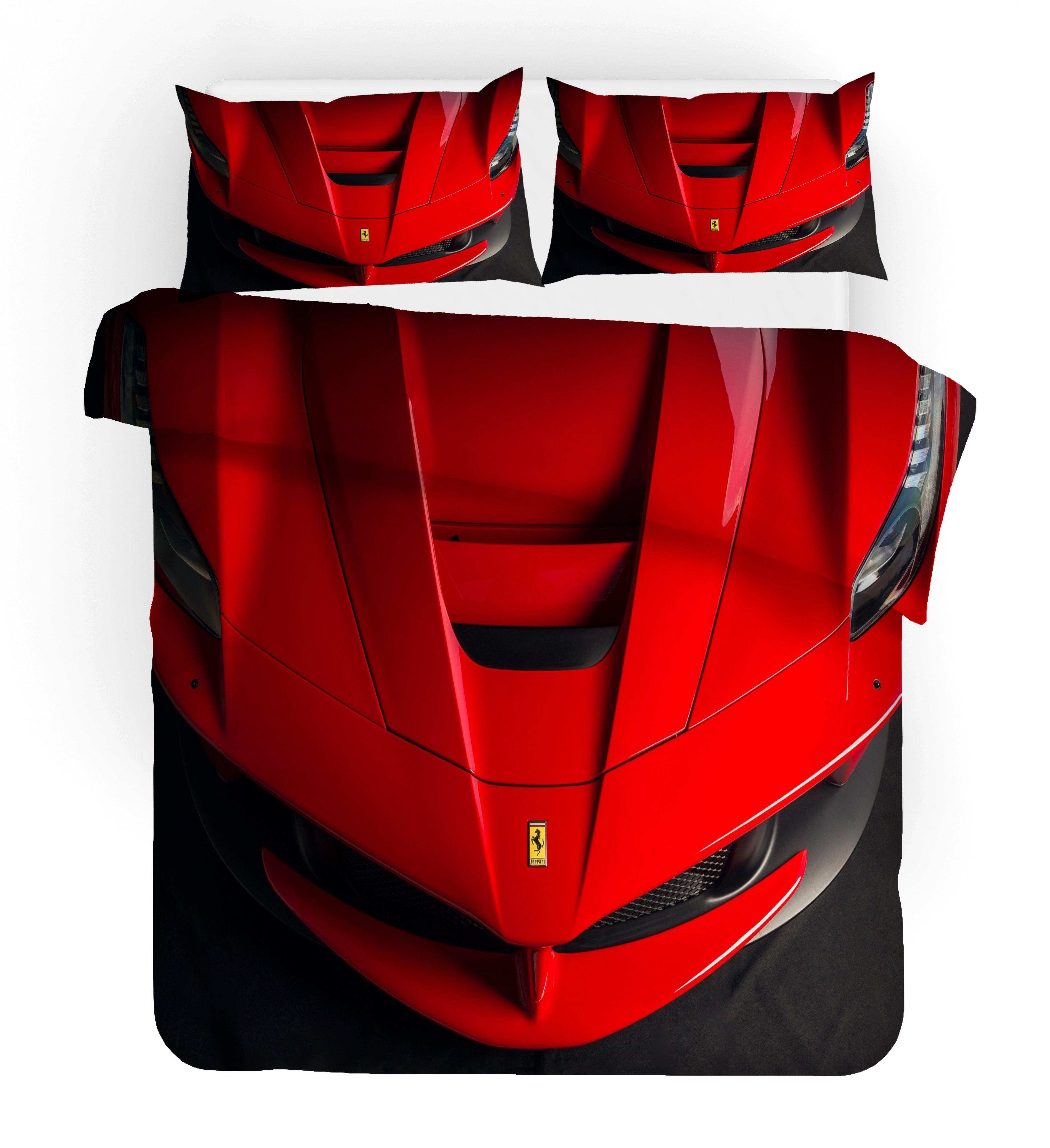 3D Red Sports Car Ferrari Quilt Cover Set Bedding Set Duvet Cover Pillowcases SF07- Jess Art Decoration