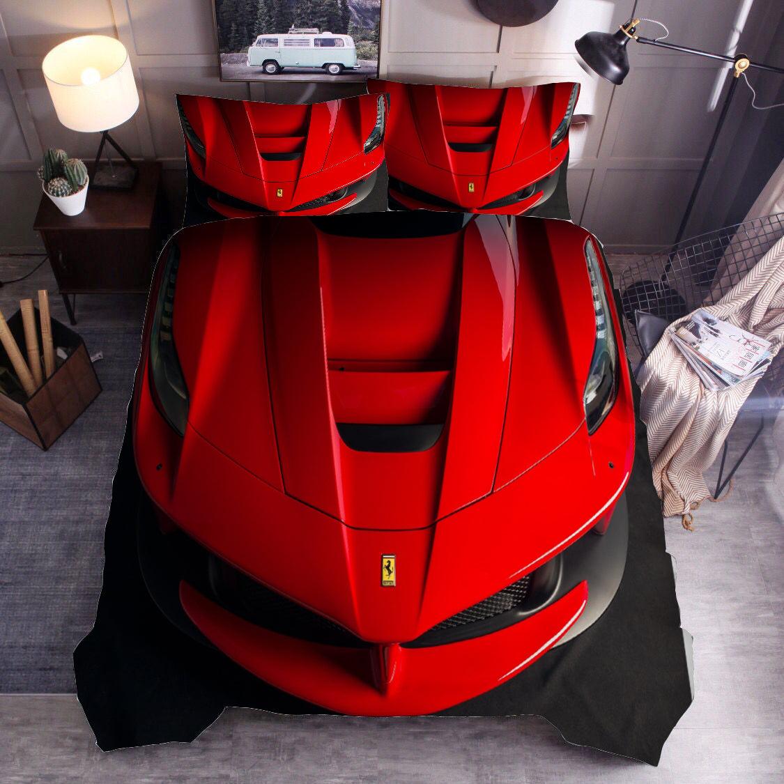 3D Red Sports Car Ferrari Quilt Cover Set Bedding Set Duvet Cover Pillowcases SF07- Jess Art Decoration