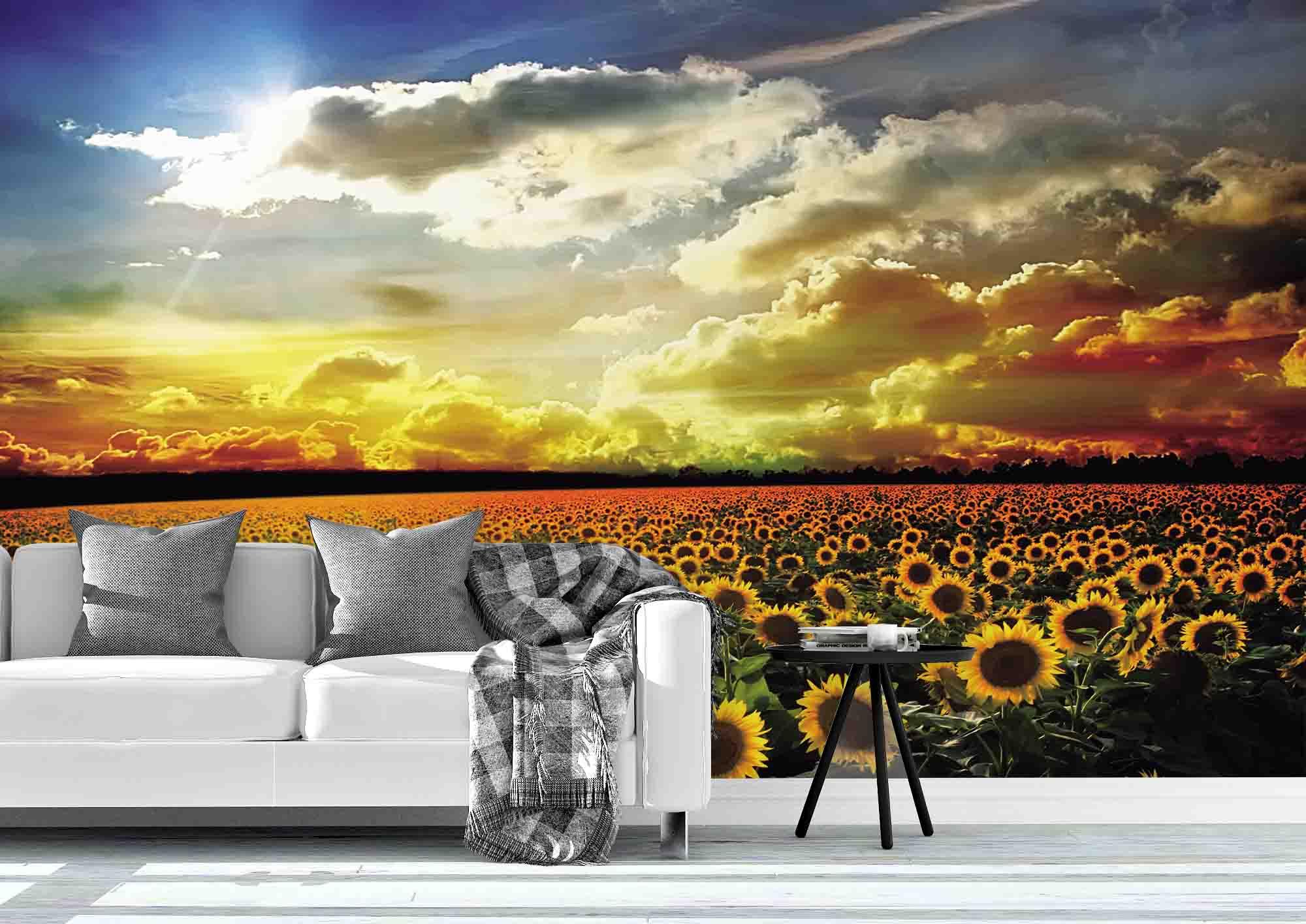 3D Sunflower Field Sky Clouds Wall Mural Wallpaper 117- Jess Art Decoration