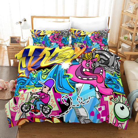 3D Street Graffiti Quilt Cover Set Bedding Set Pillowcases 206- Jess Art Decoration