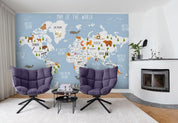 3D Blue World Animal Map Wall Mural Wallpaper LQH 54- Jess Art Decoration