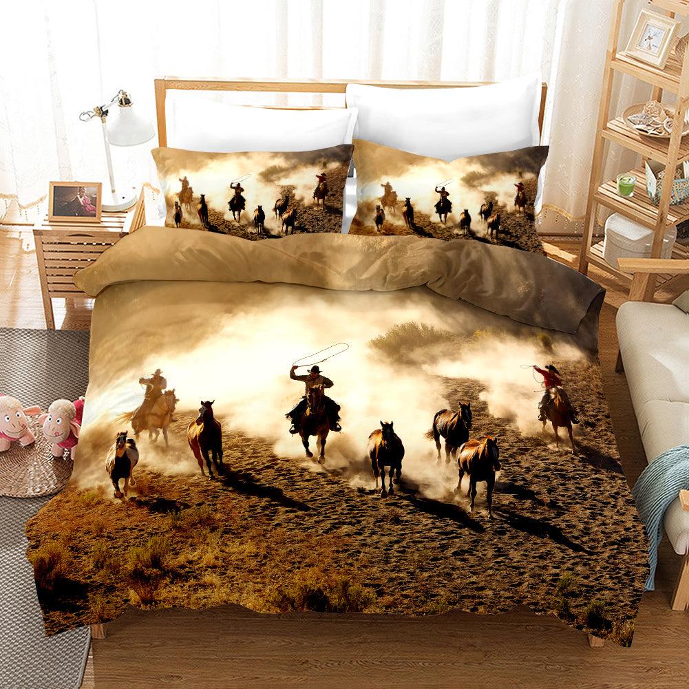 3D Herdsman Cowboy Horses Quilt Cover Set Bedding Set Pillowcases 7- Jess Art Decoration