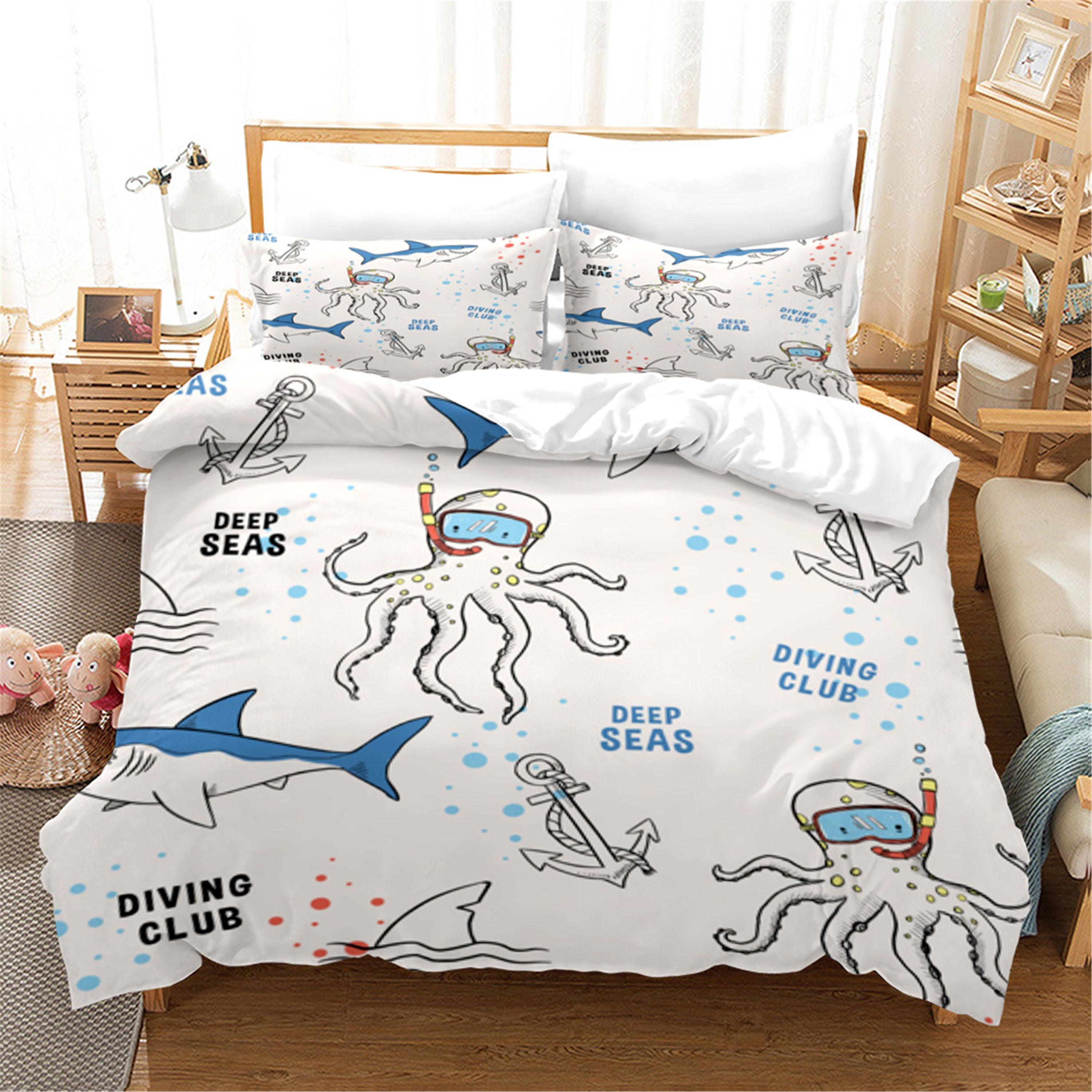 3D White Octopus Shark Quilt Cover Set Bedding Set Duvet Cover Pillowcases 39- Jess Art Decoration