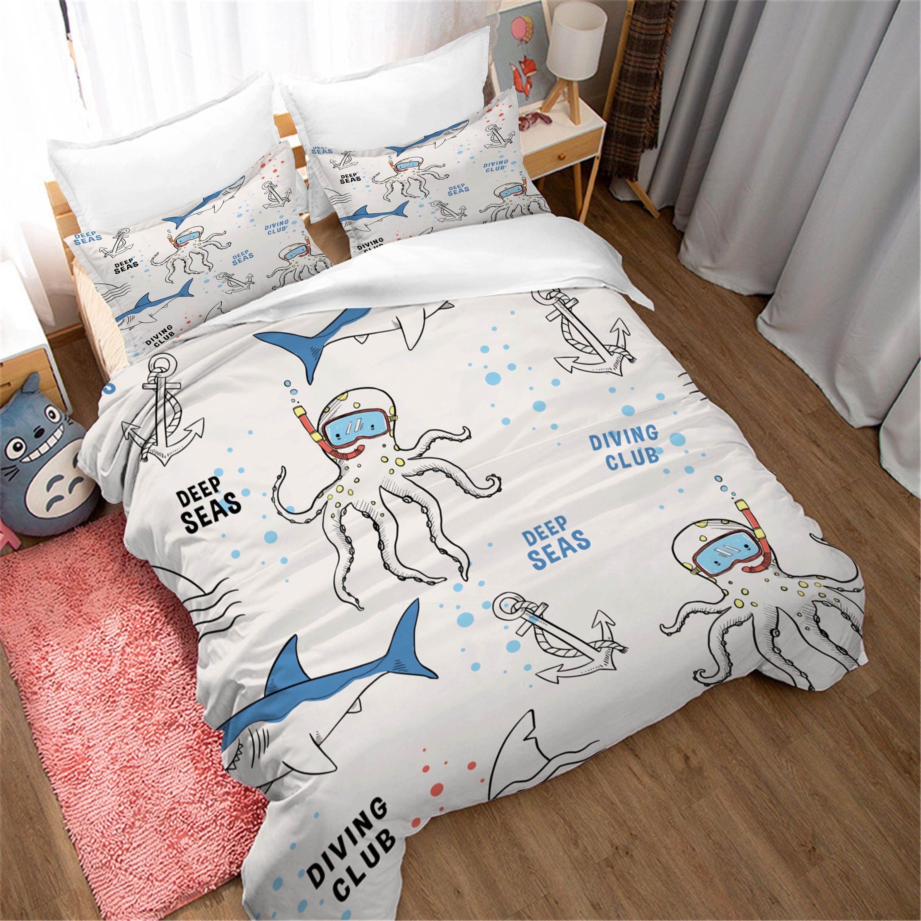 3D White Octopus Shark Quilt Cover Set Bedding Set Duvet Cover Pillowcases 39- Jess Art Decoration