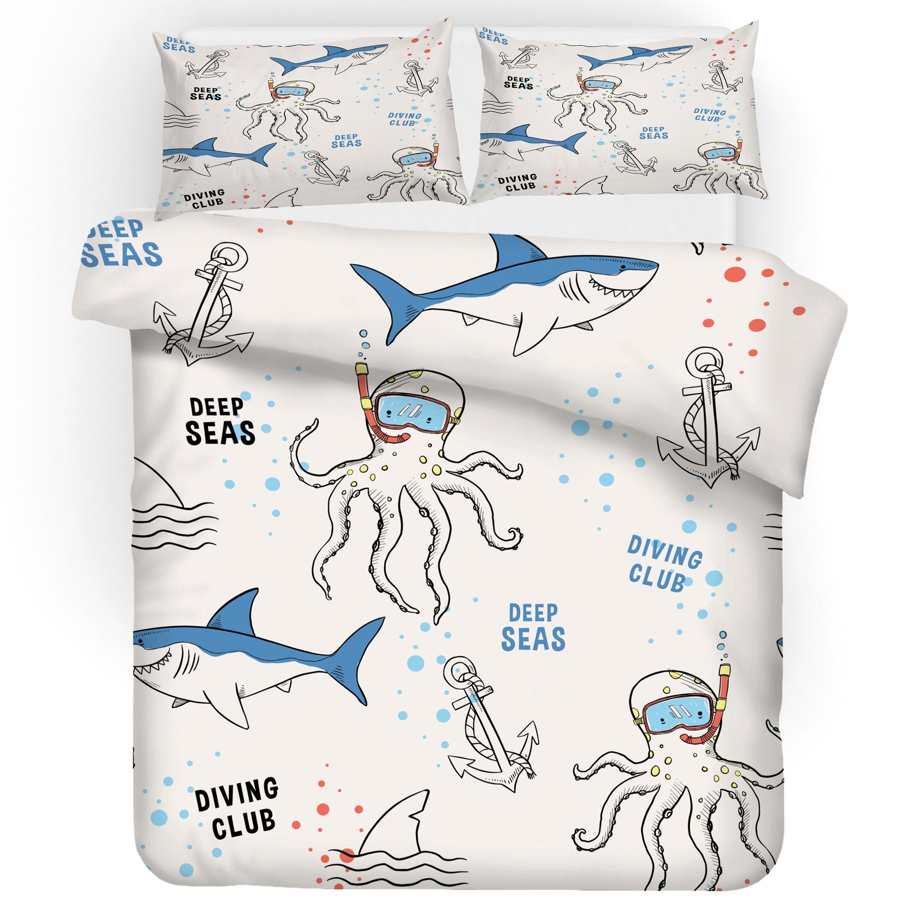 3D White Octopus Shark Quilt Cover Set Bedding Set Duvet Cover Pillowcases 39- Jess Art Decoration