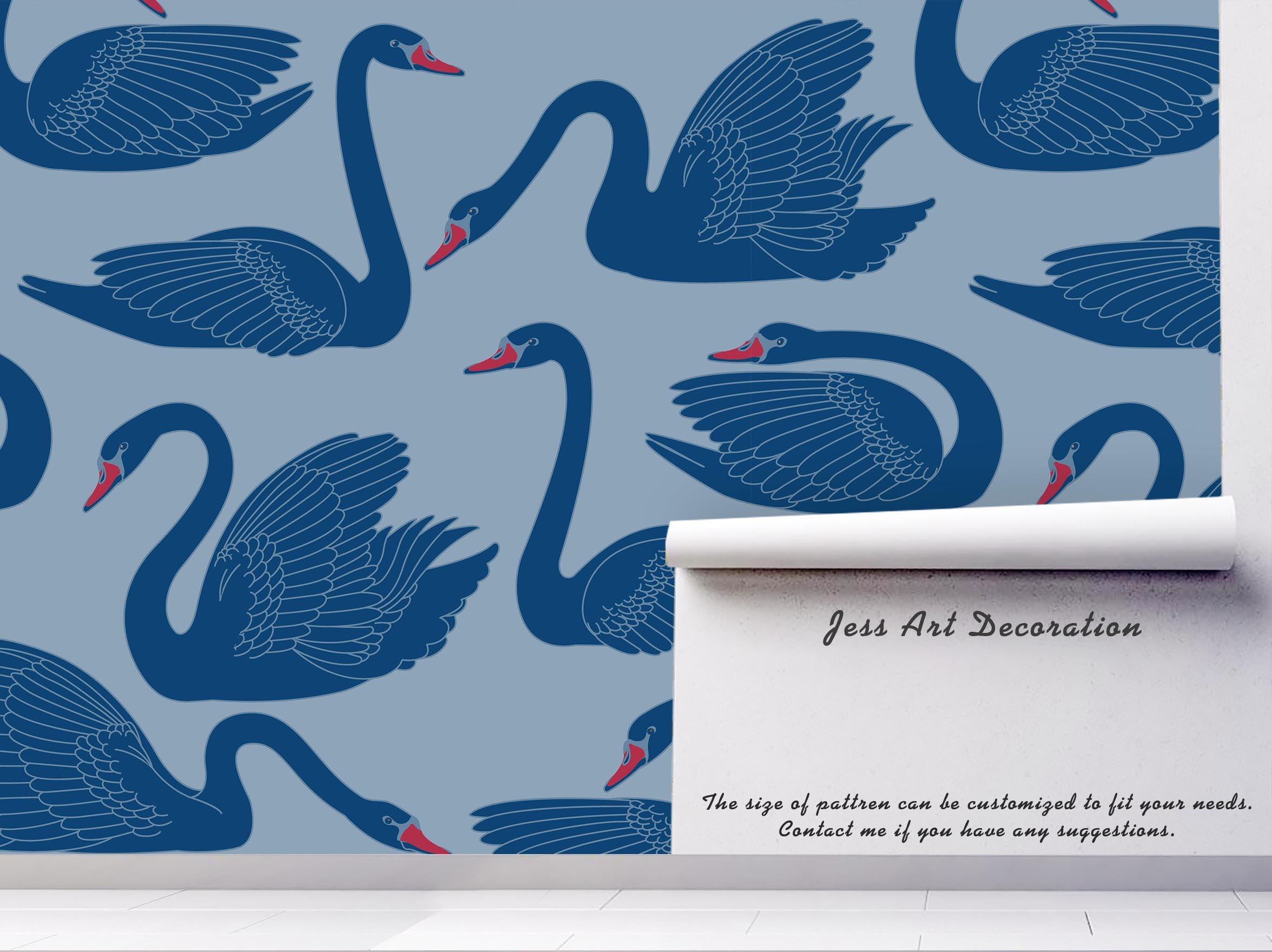 3D Blue Swan Wall Mural Wallpaper 3- Jess Art Decoration