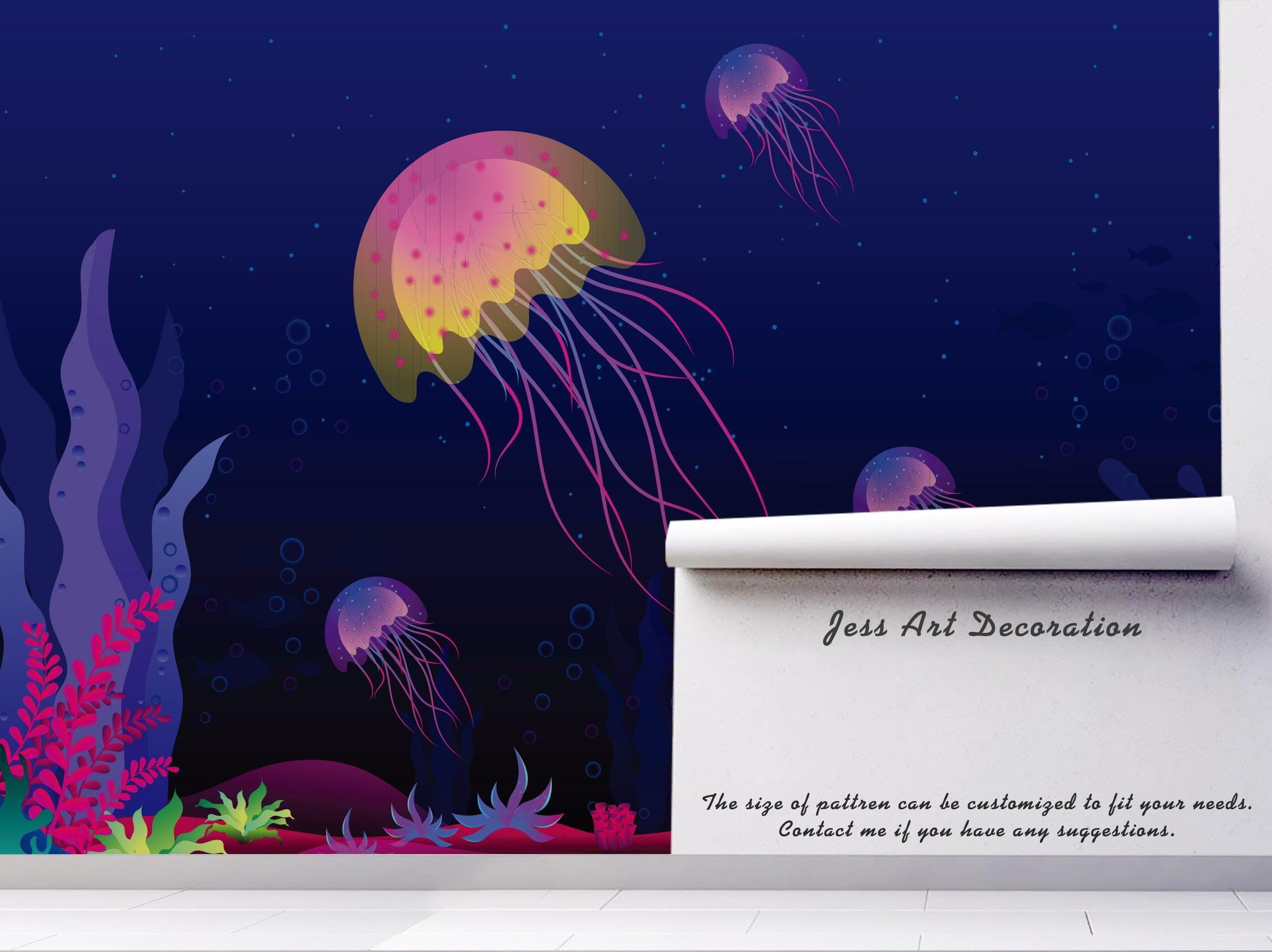 3D Jellyfish Seaweed Wall Mural Wallpaper 14- Jess Art Decoration