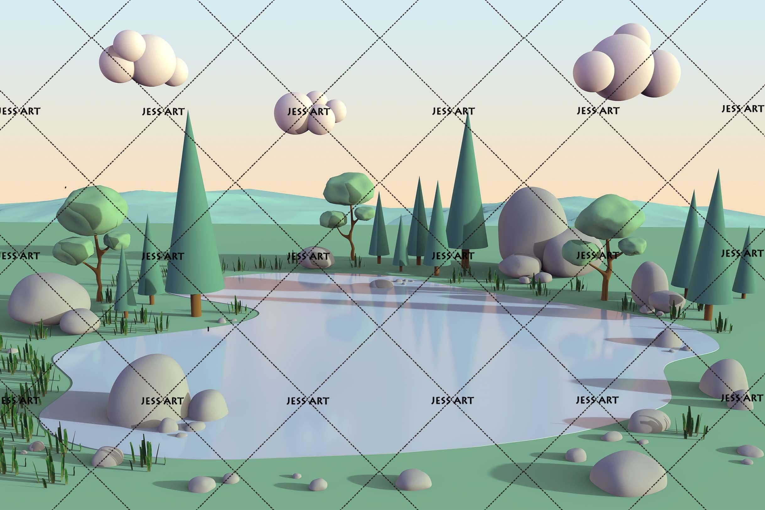 3D Abstract Grassland Lake Wall Mural Wallpaper 13- Jess Art Decoration