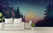 3D sunset mountains pine forest wall mural wallpaper 49- Jess Art Decoration