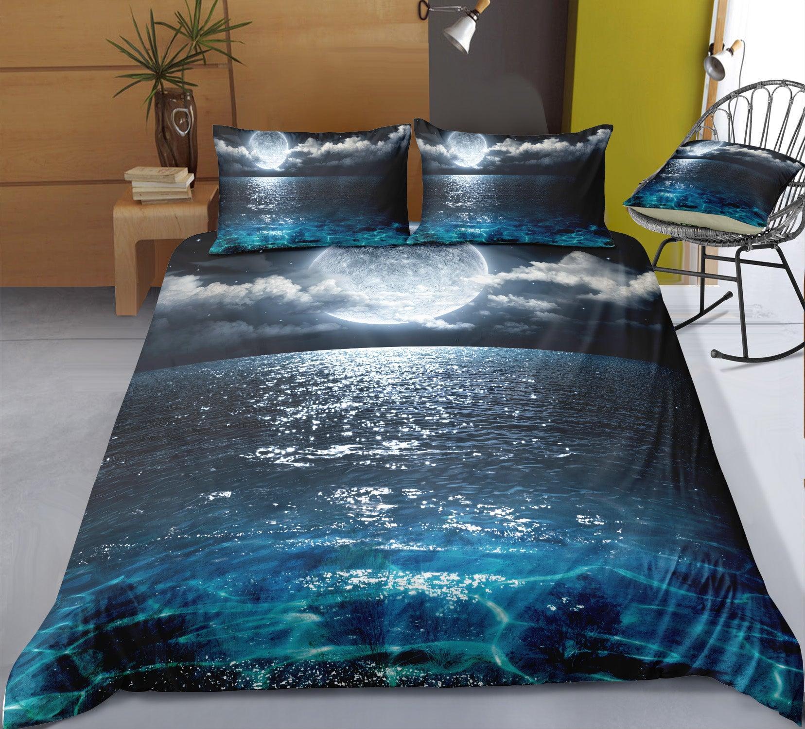 3D Sea Moon Scenery Quilt Cover Set Bedding Set Pillowcases 12- Jess Art Decoration