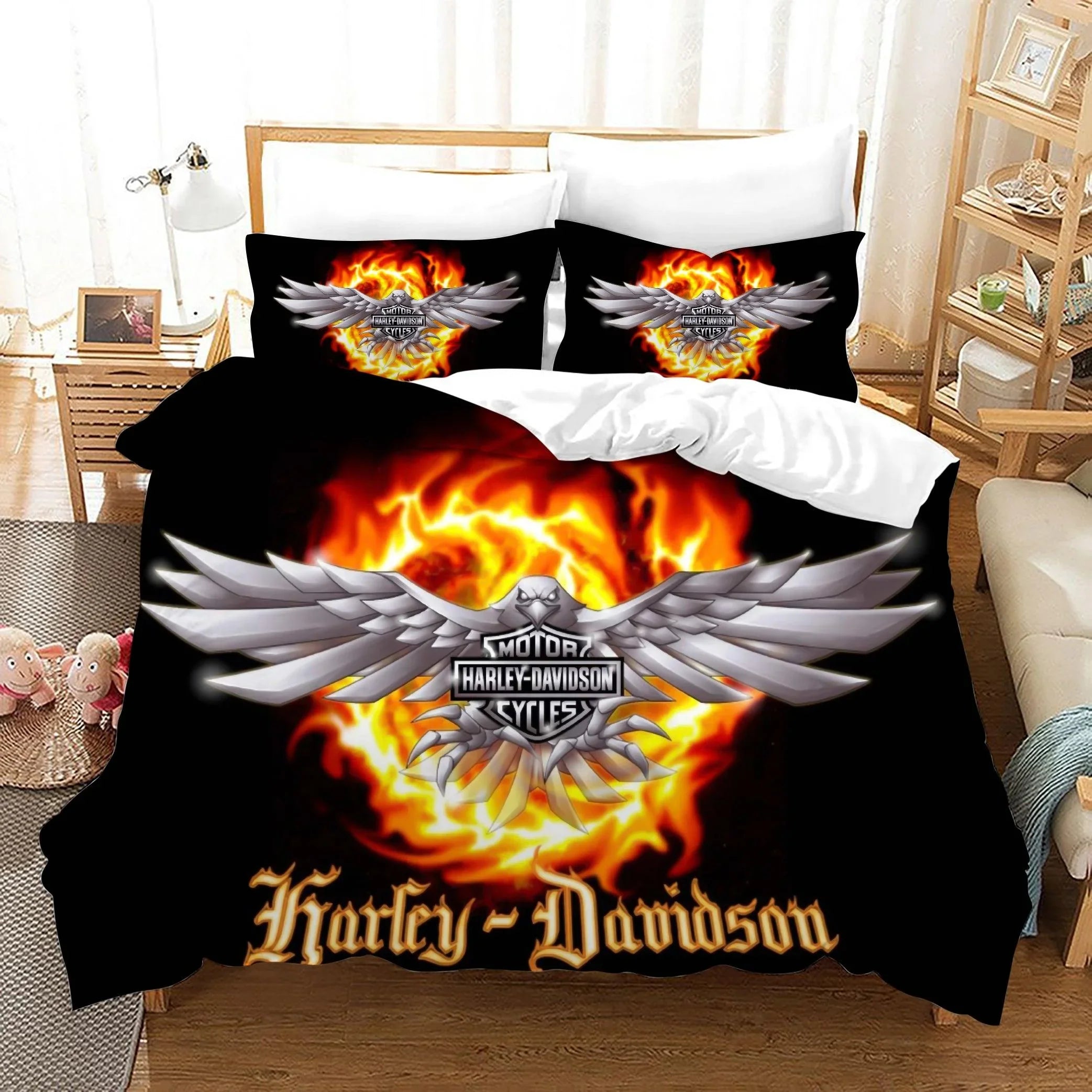 3D Harley-Davidson Motorcycle Eagle Quilt Cover Set Bedding Set Duvet Cover Pillowcases SF83- Jess Art Decoration