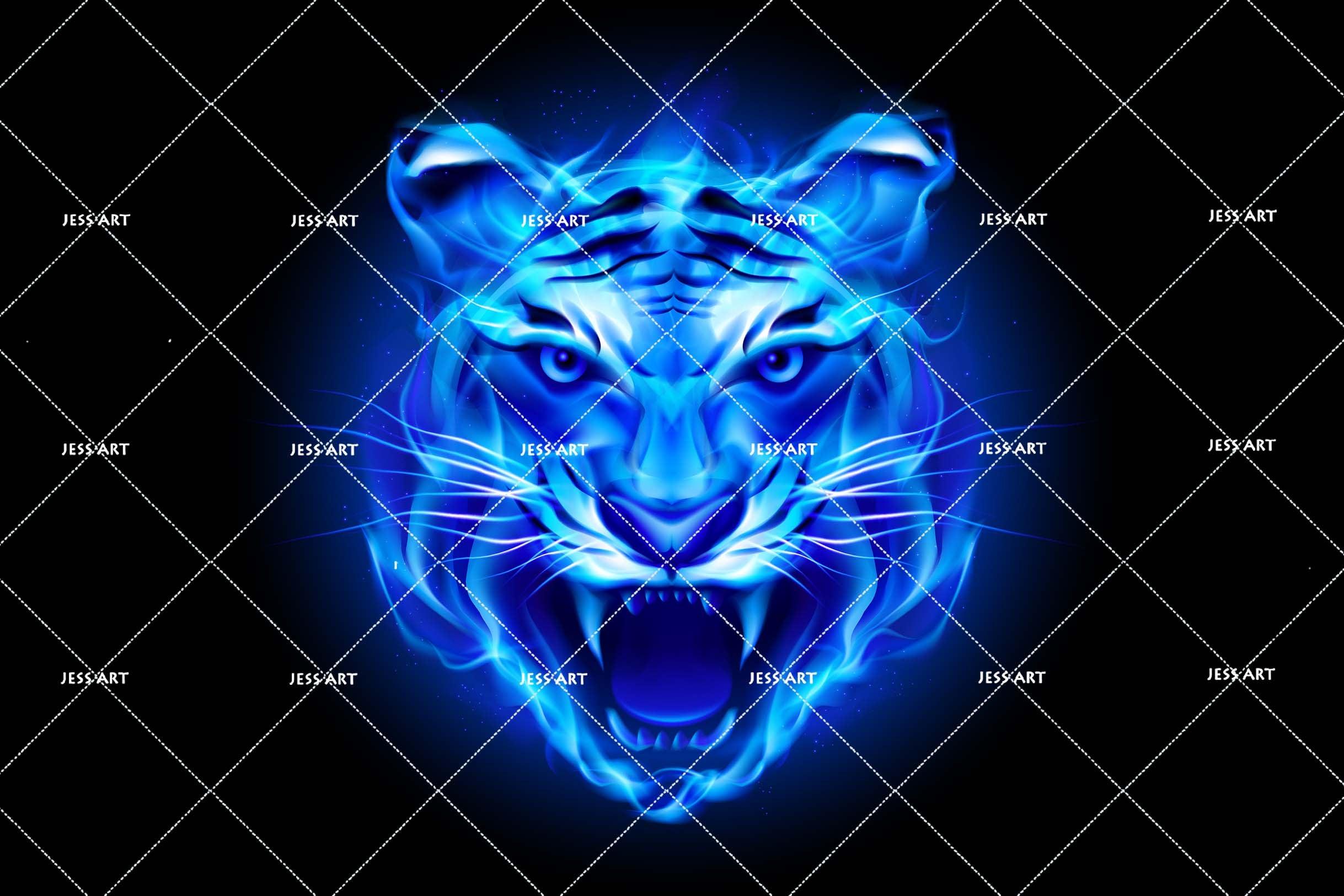 3D Blue Abstract Tiger Head Wall Mural Wallpaper 02- Jess Art Decoration