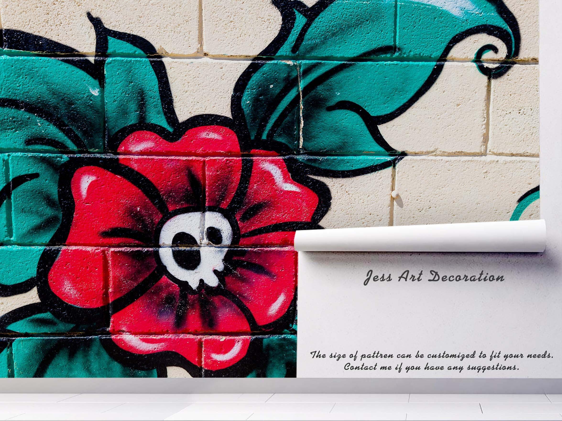 3D Red Floral Brick Graffiti Wall Mural Wallpaper 20- Jess Art Decoration