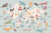 3D Cartoon Animals World Map Wall Mural Wallpaper 89 LQH- Jess Art Decoration