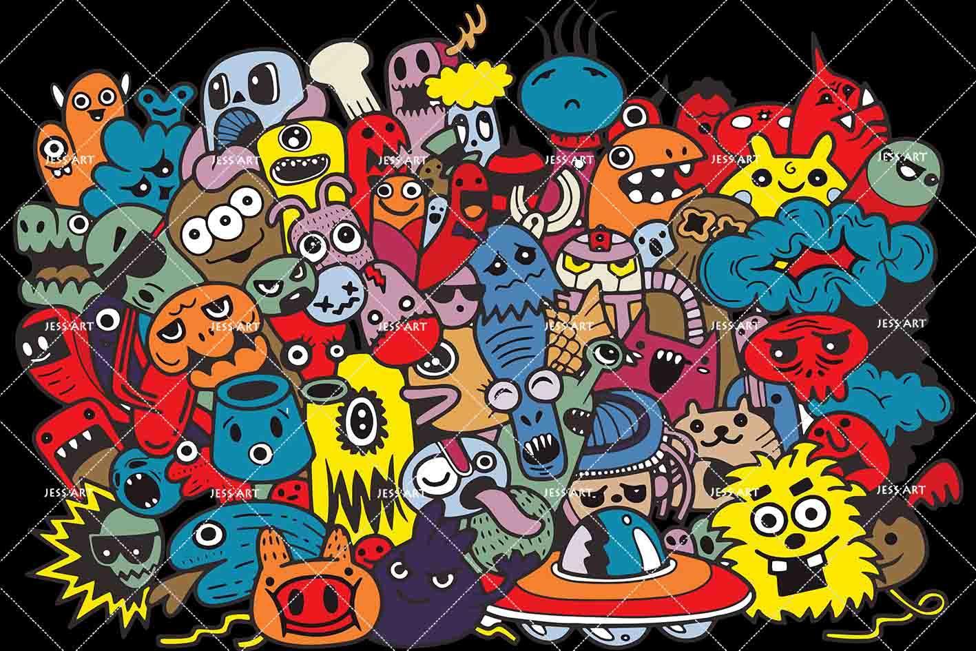 3D Animal Cartoon Graffiti Wall Mural Wallpaper SF45- Jess Art Decoration