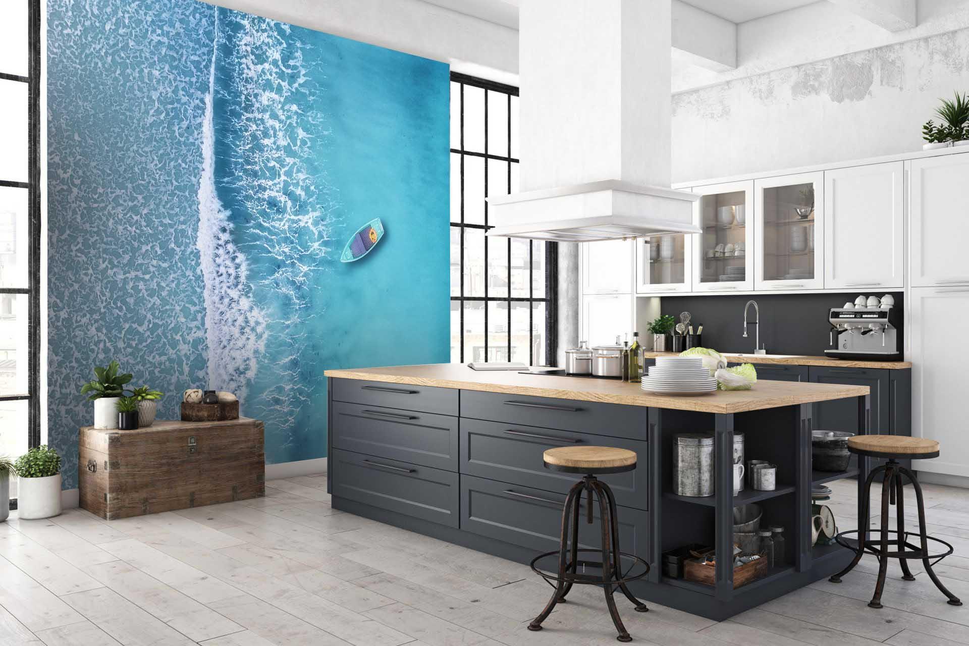 3D blue sea boat wall mural wallpaper 126- Jess Art Decoration