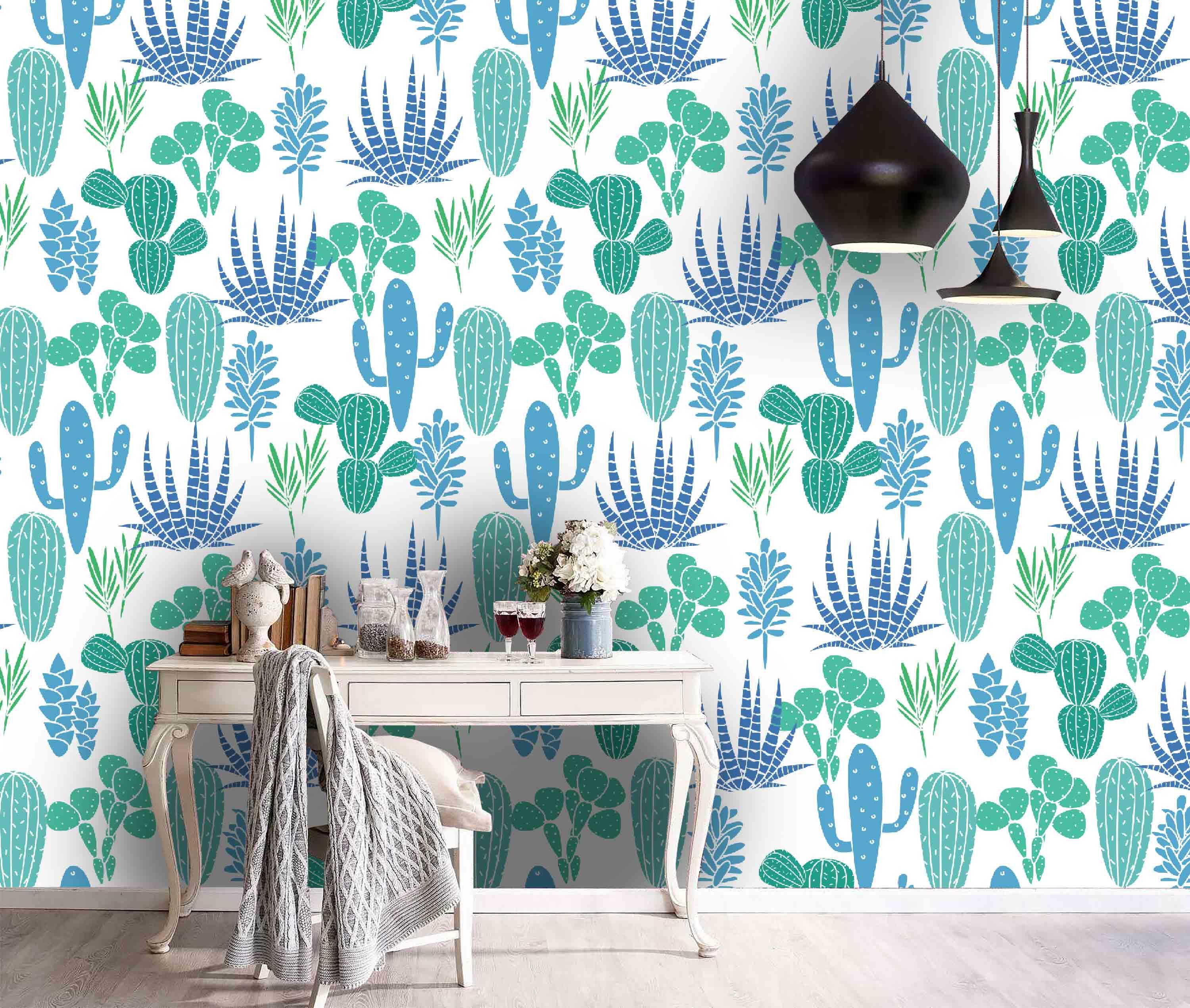 3D Green Plant Pattern White Background  Wall Mural Wallpaper 62- Jess Art Decoration