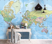 3D Blue World Map Wall Mural Wallpaper LQH 85- Jess Art Decoration