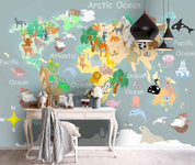 3D Cartoon Animal World Map Wall Mural Wallpaper 82- Jess Art Decoration