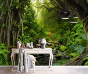 3D Hand Drawn Tropical Virgin Forest Deep Green Plant Creek Wall Mural Wallpaper GD 1816- Jess Art Decoration