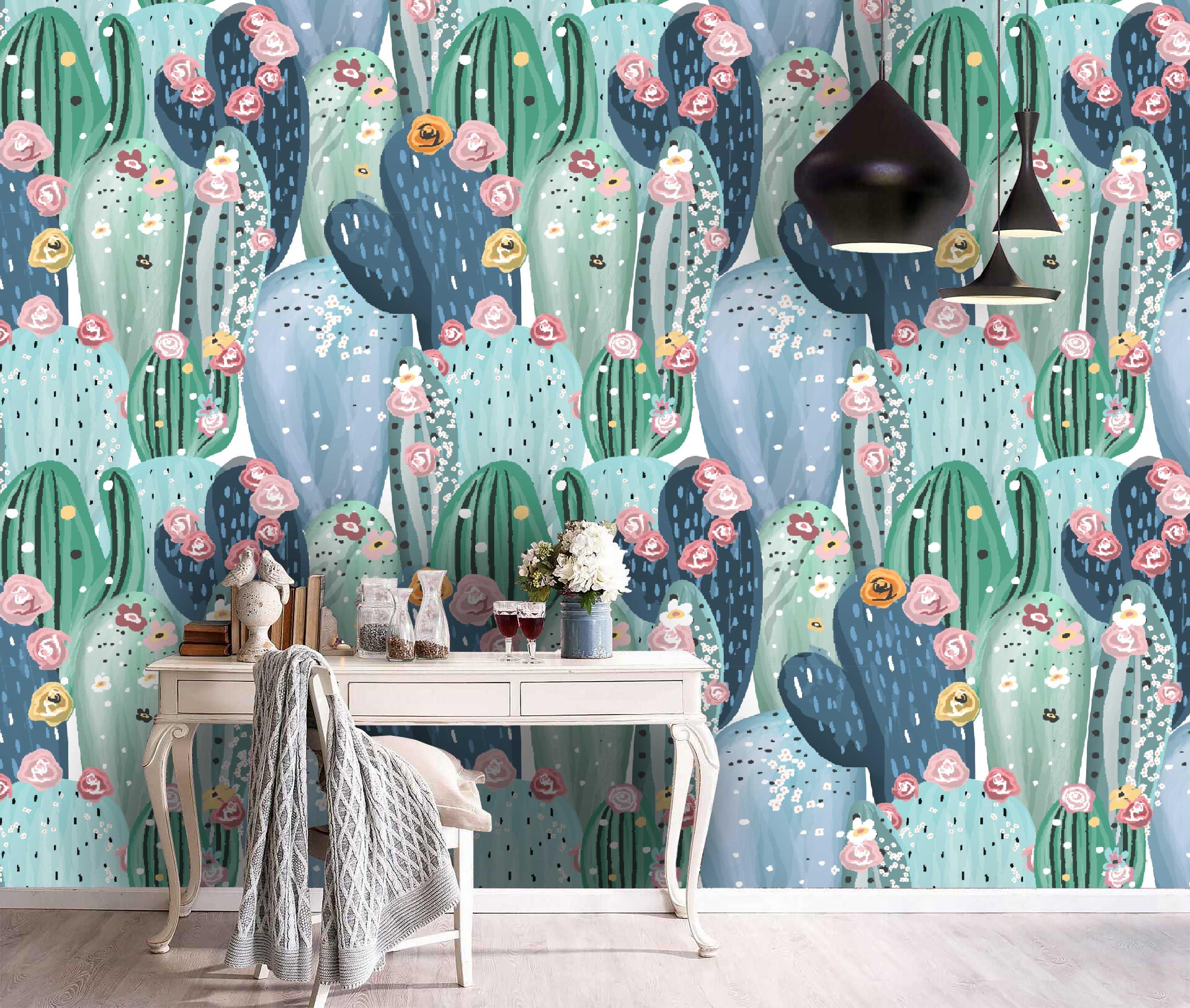 3D Colorful Cactus Background Wall Mural Wallpaper 39- Jess Art Decoration