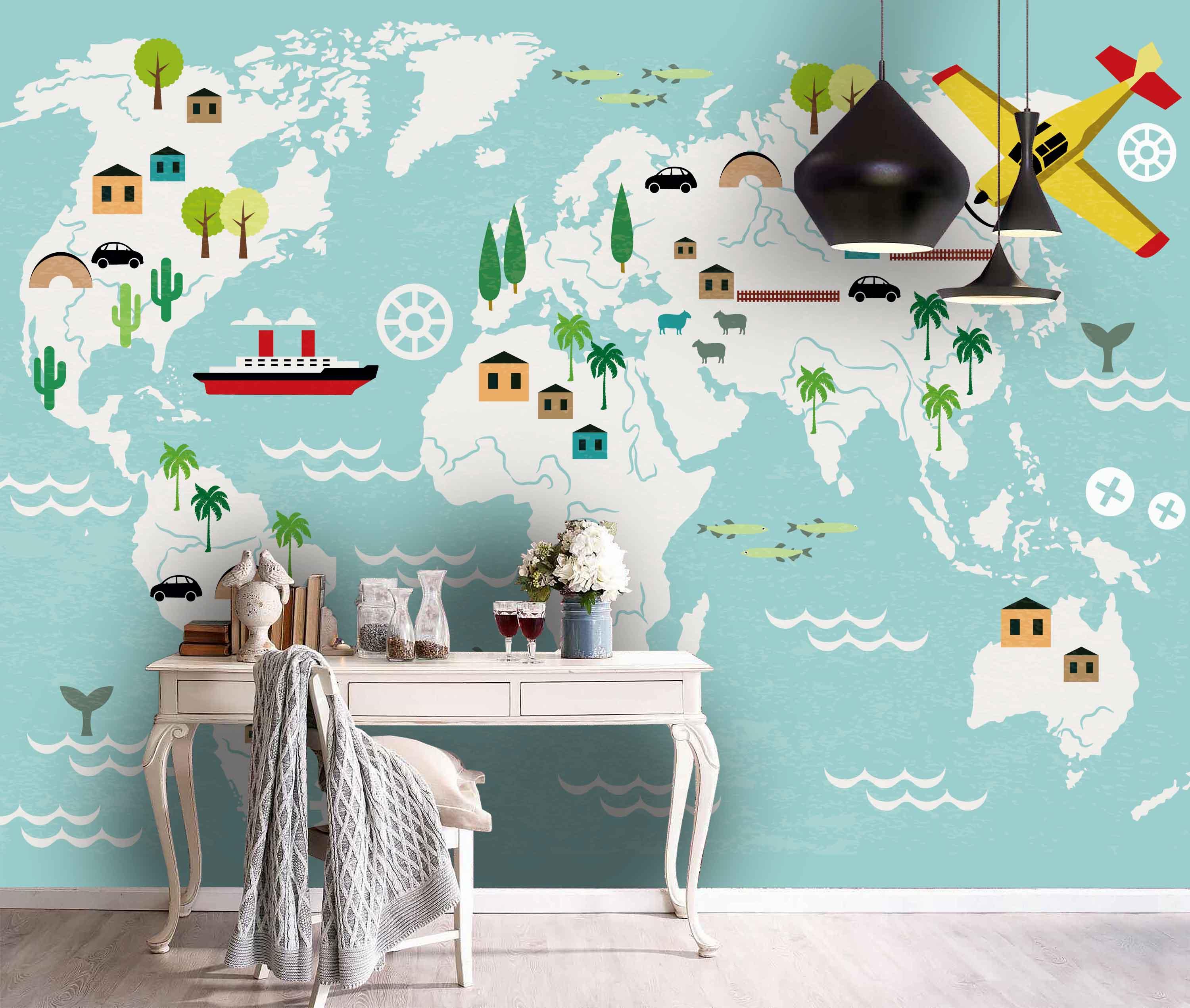 3D Cartoon Children's World Map Wall Mural Wallpaper 47- Jess Art Decoration