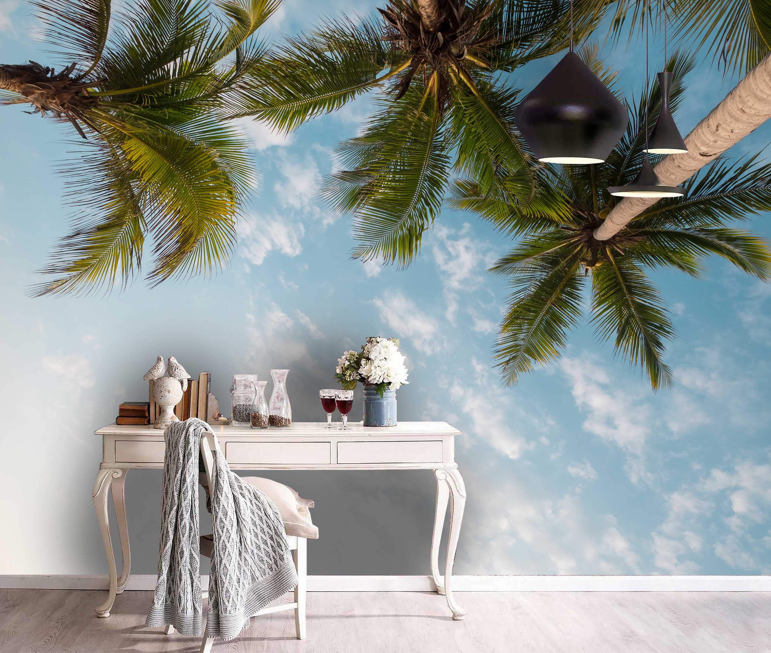 3D Blue Sky Tropical Plants Wall Mural Wallpaper   194- Jess Art Decoration