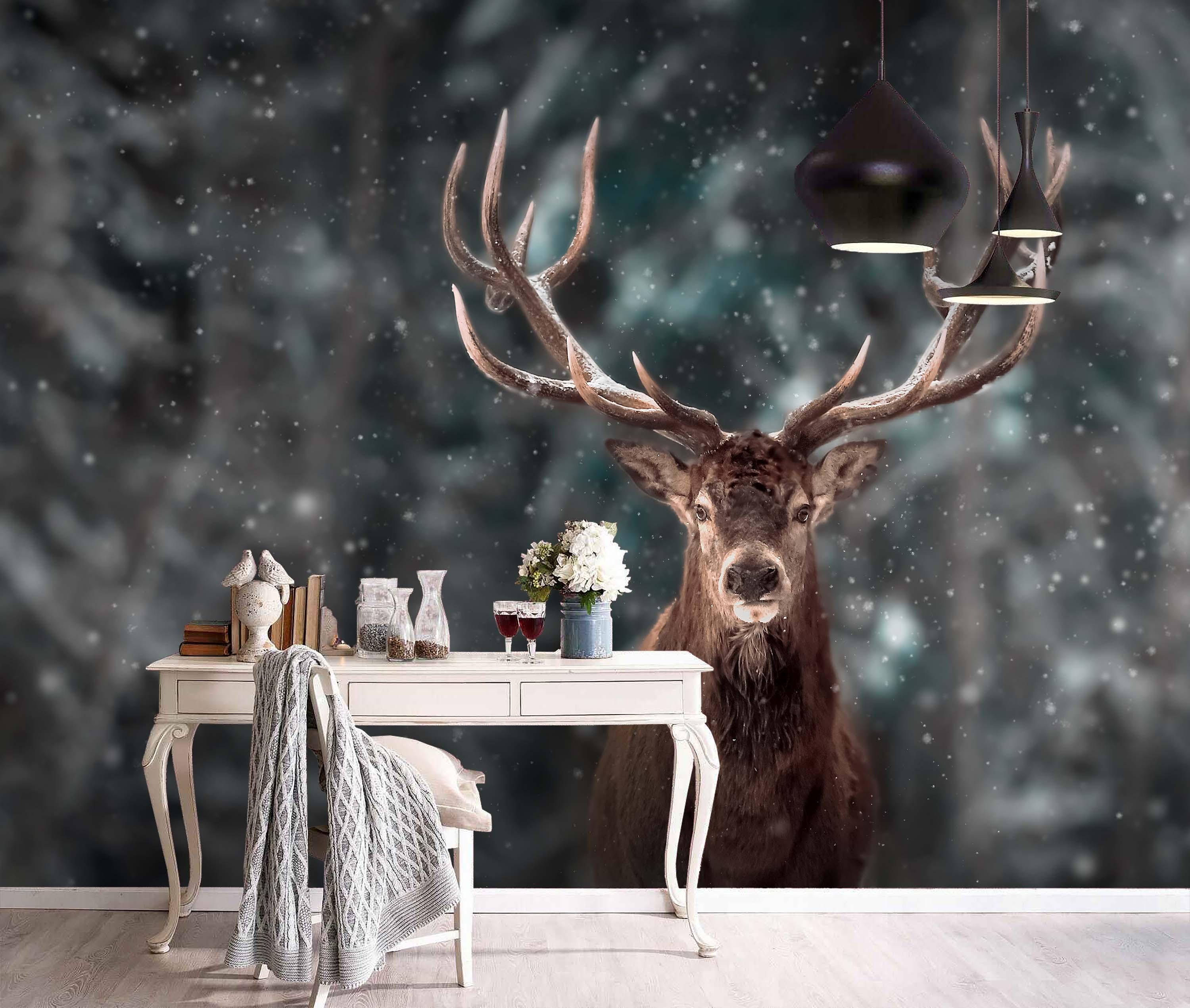 3D Snow Reindeer Wall Mural Wallpaper 120- Jess Art Decoration