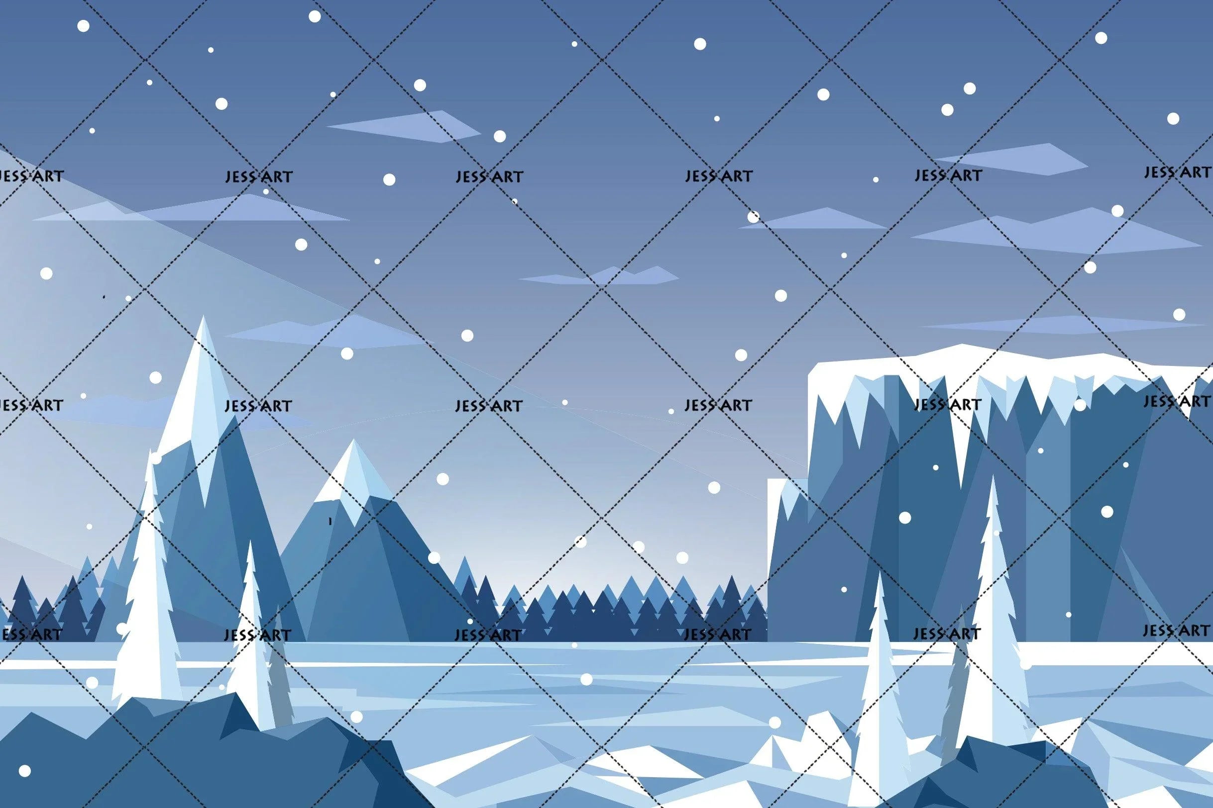 3D blue cartoon snow mountains trees forest wall mural wallpaper 14- Jess Art Decoration