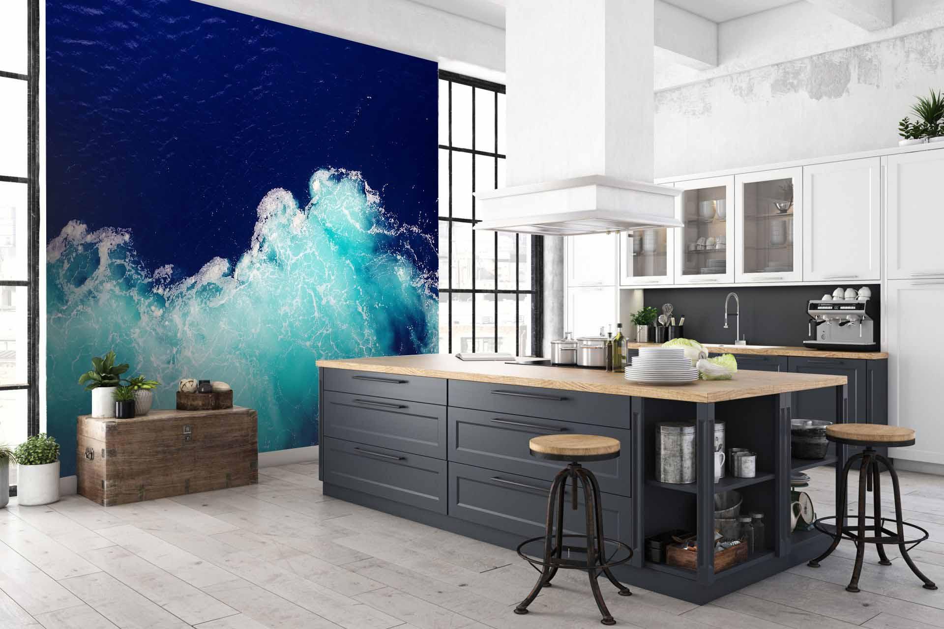 3D Black Background Blue Wave Wall Mural Wallpaper  21- Jess Art Decoration
