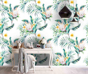 3D White Background Tropical Plants Flowers Wall Mural Wallpaper 100- Jess Art Decoration