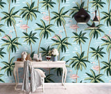 3D Tropical Plant Flamingo Blue Background Wall Mural Wallpaper 111- Jess Art Decoration