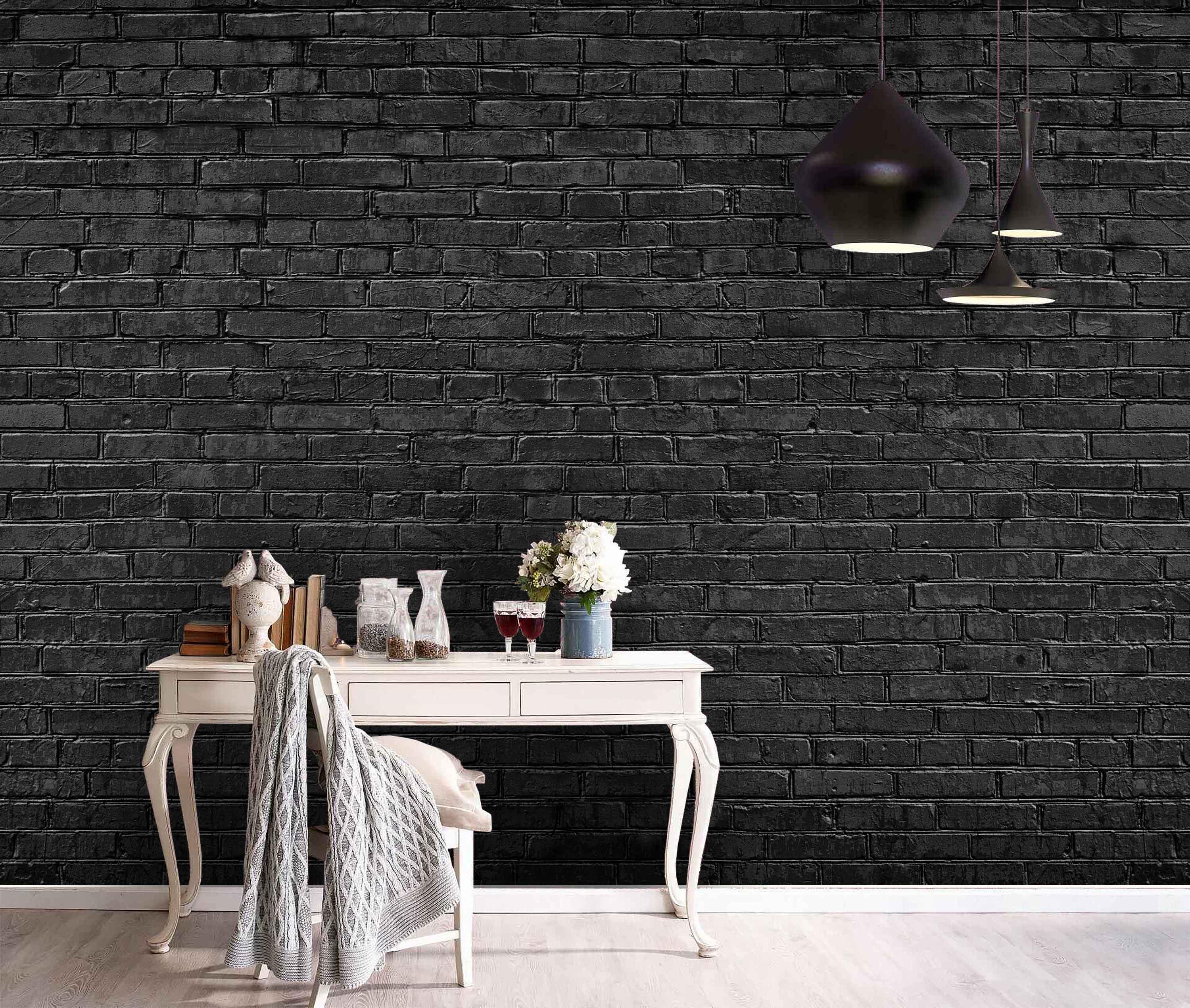 3D Black Brick Wall Texture Wall Mural Wallpaper LQH 129- Jess Art Decoration