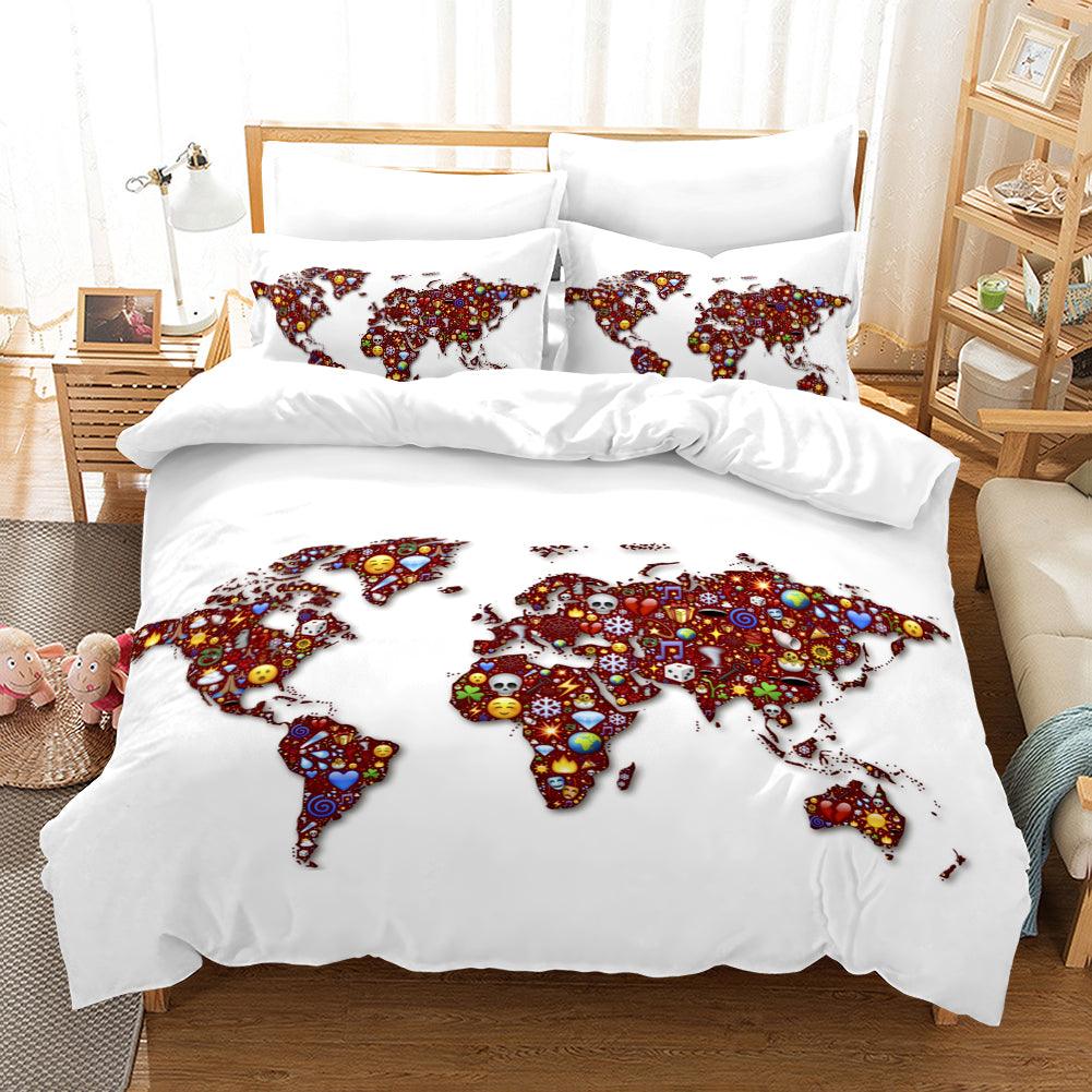 3D White World Map Quilt Cover Set Bedding Set Pillowcases 44- Jess Art Decoration