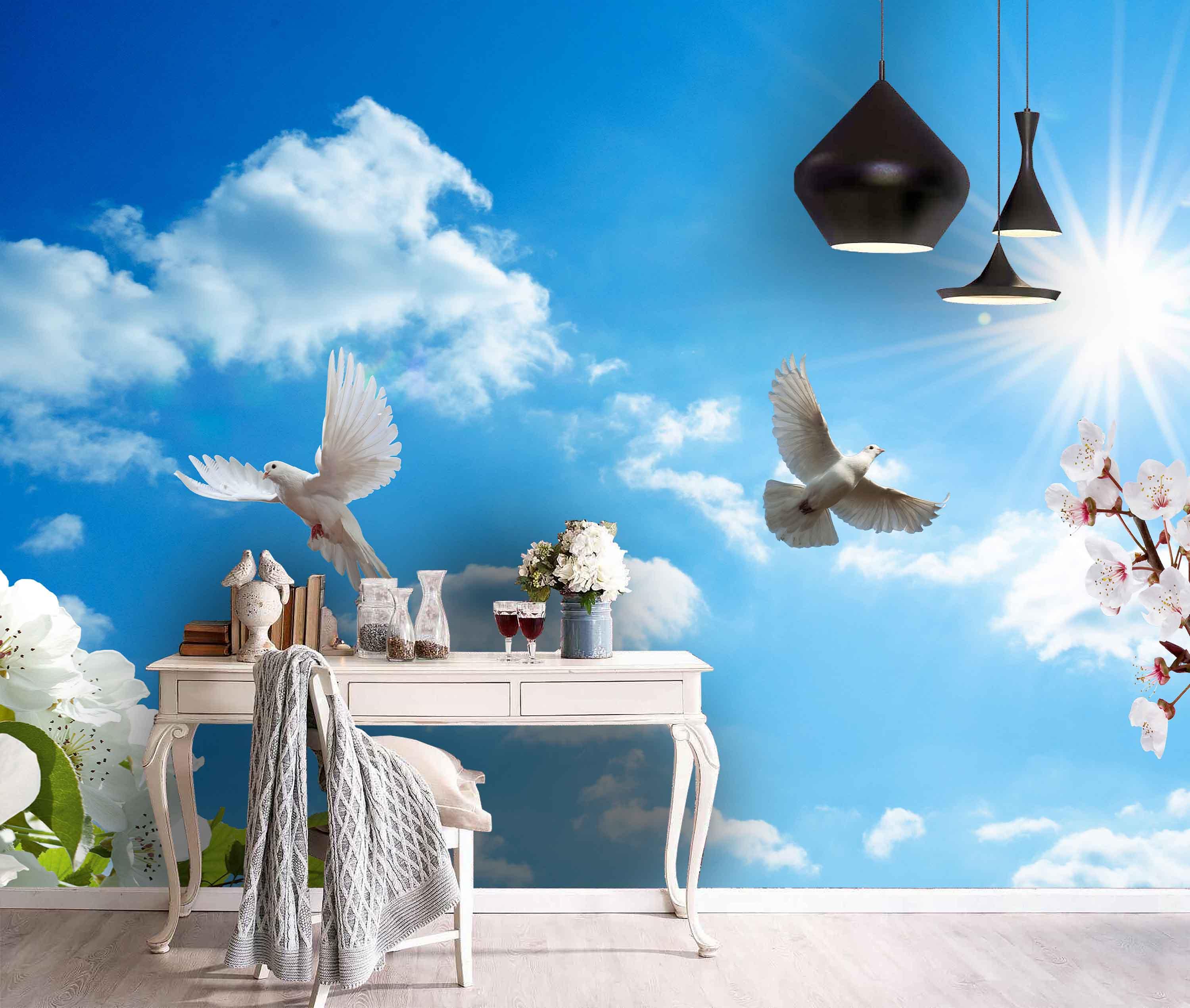 3D Blue Sky White Pigeon Wall Mural Wallpaper 175- Jess Art Decoration