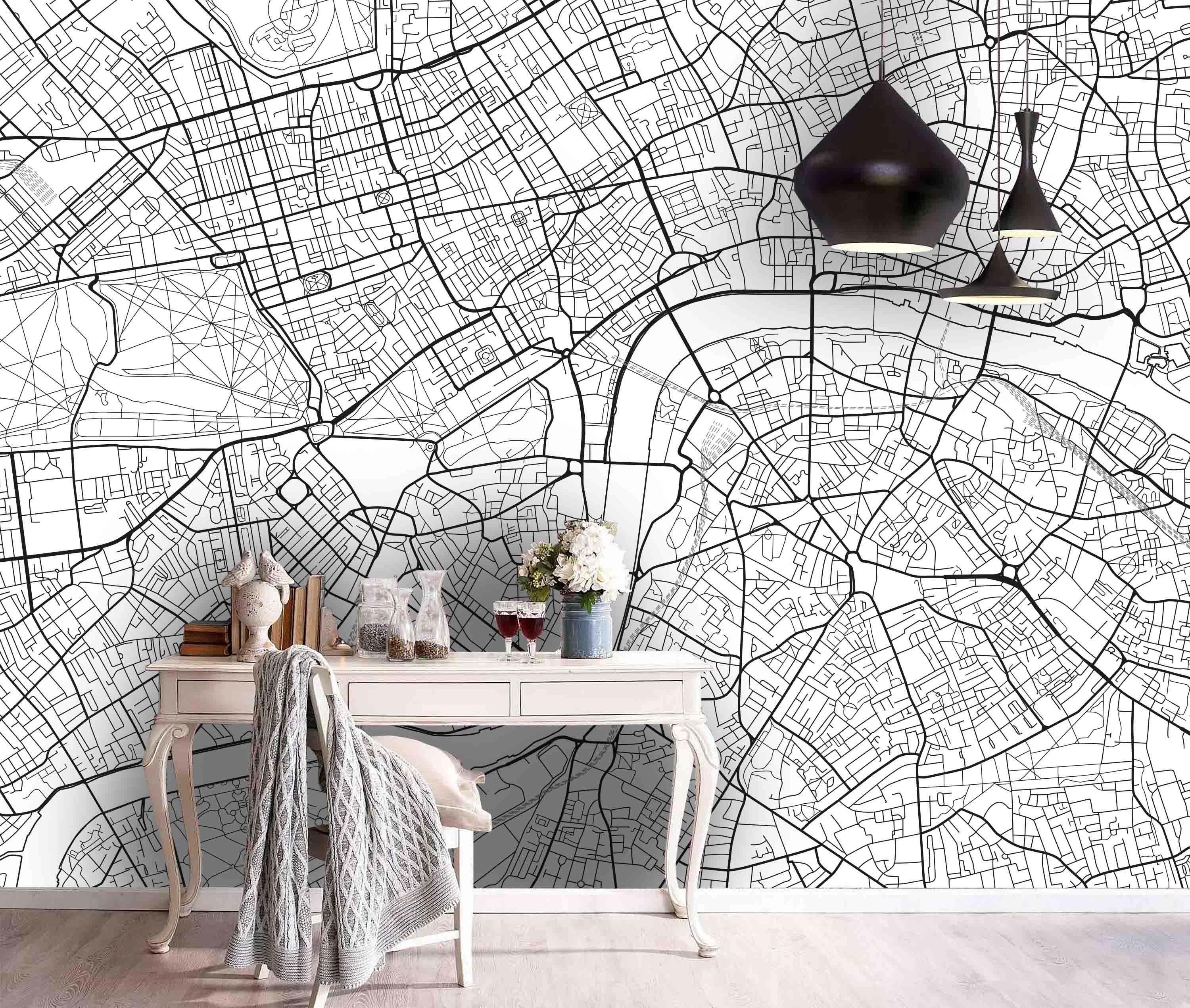3D  Black White City Map  Wall Mural Wallpaper 24- Jess Art Decoration