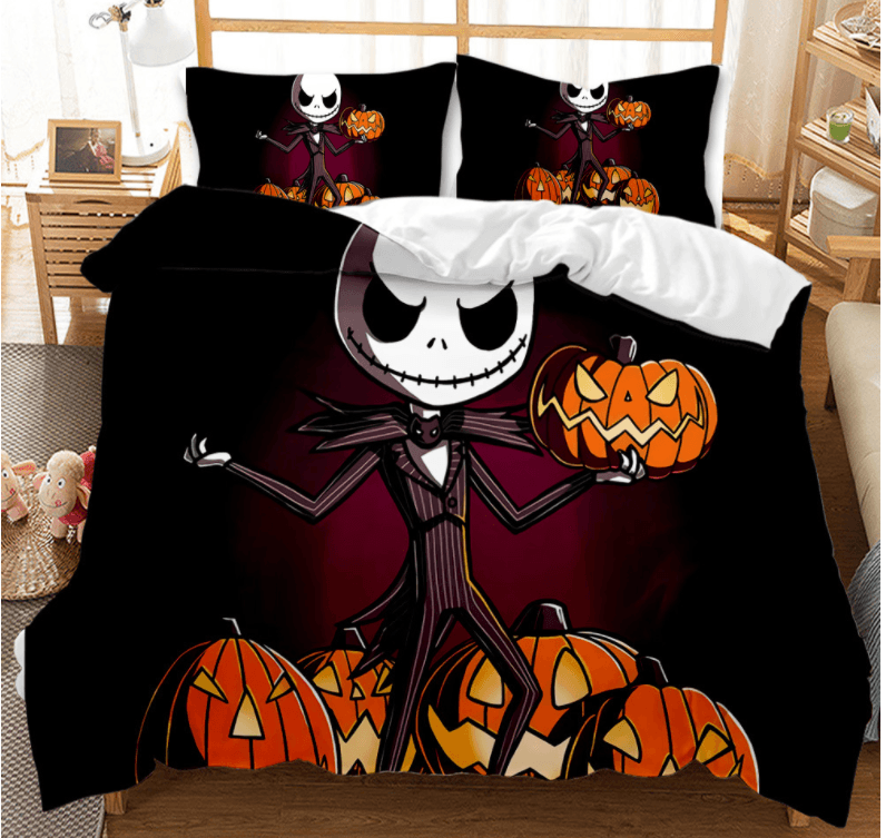 3D Halloween Skeleton Pumpkin Quilt Cover Set Bedding Set Duvet Cover Pillowcases 3- Jess Art Decoration