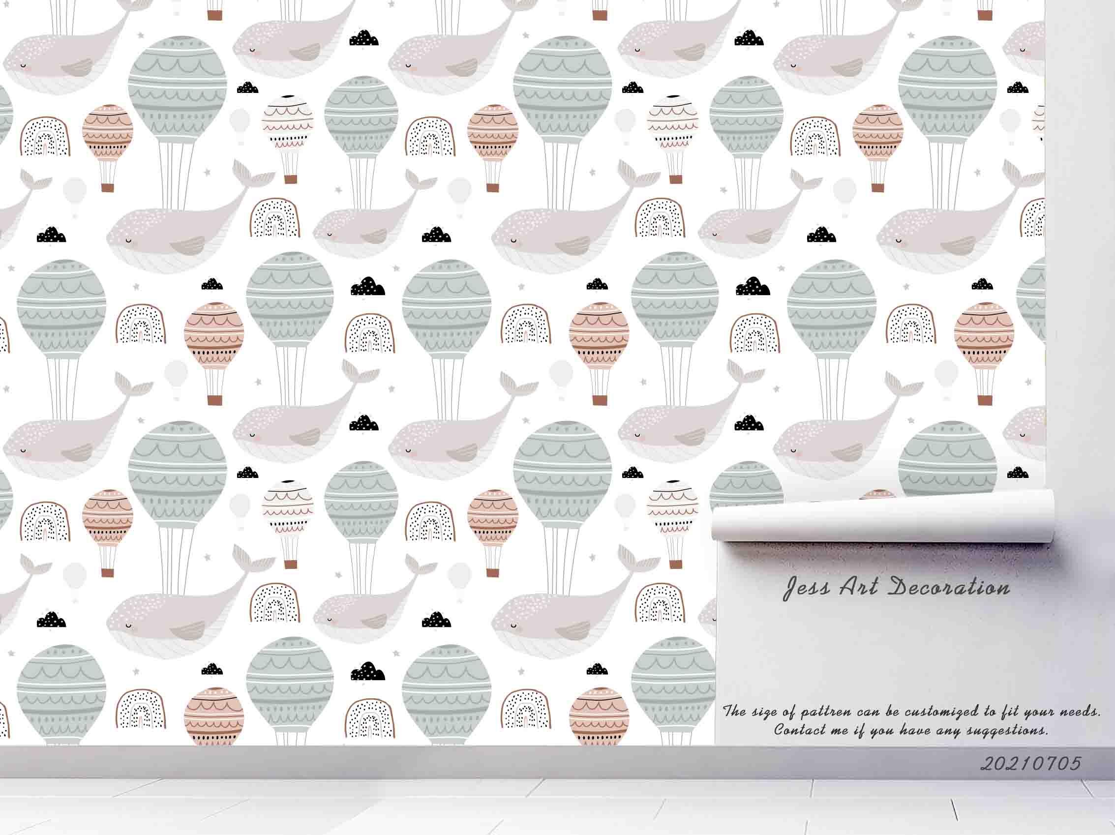 3D Cartoon Hot Air Balloon Dolphin Rainbow Wall Mural Wallpaper LQH 56- Jess Art Decoration